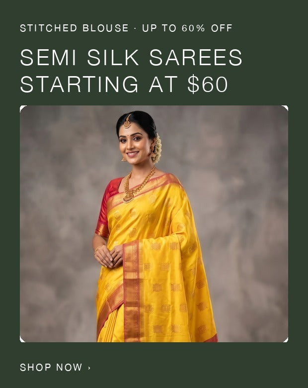 Semi silk sarees with stitched blouse starting at $60, up to 60% off