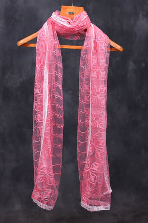 Pink Embroidered Net Dupatta - Festive Wear