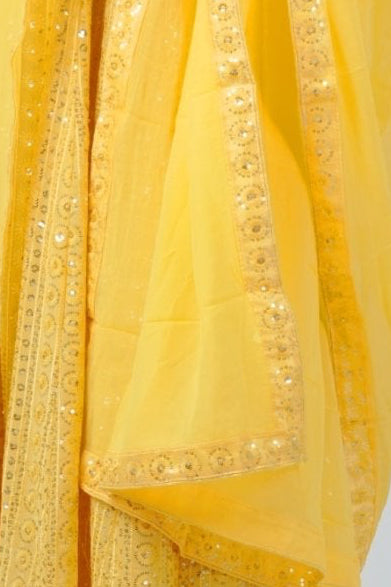 Chic Georgette Long Gown with Sequin Embellishments in Yellow KURTI JCS Fashions