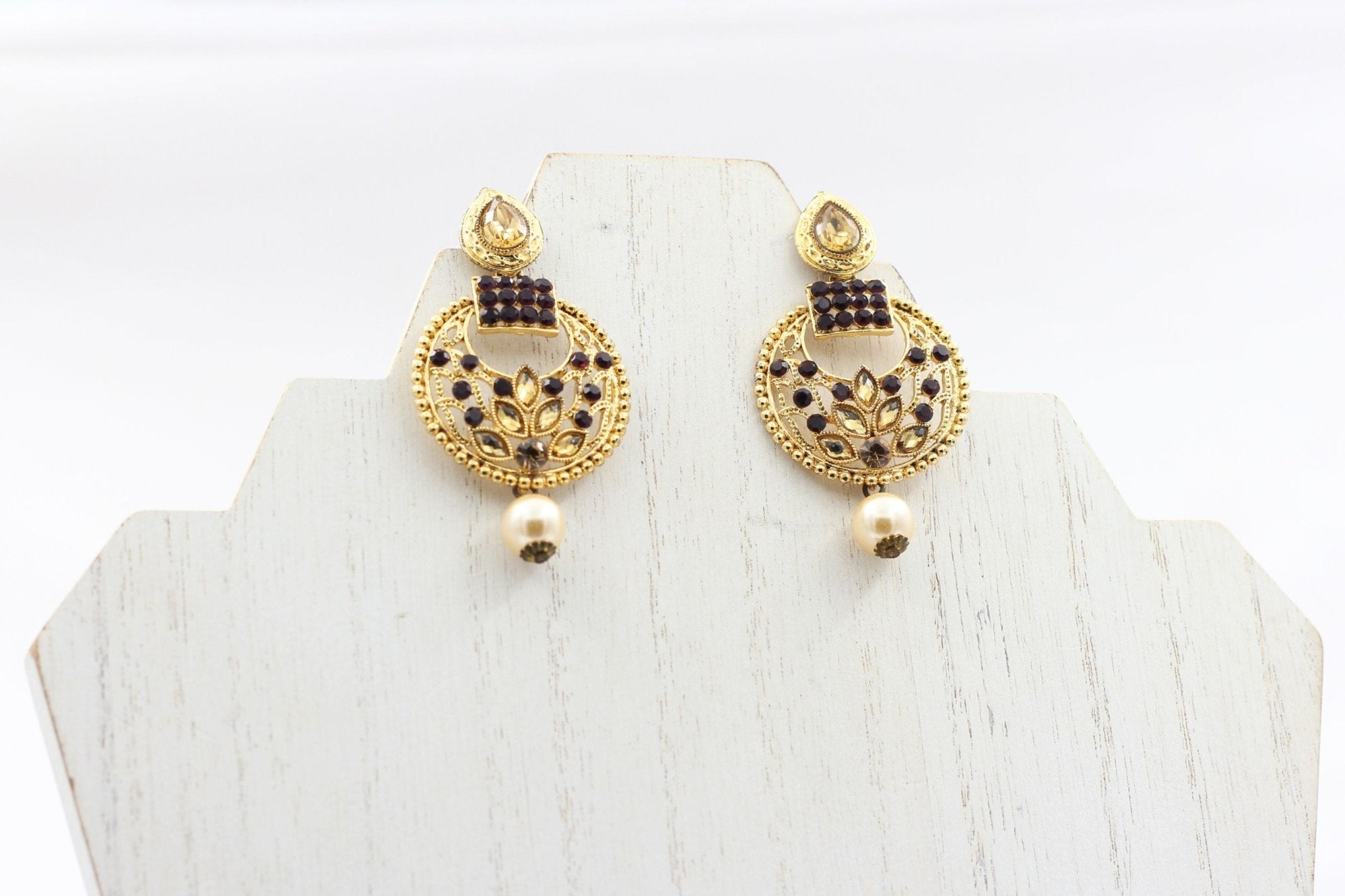 Chic Gold-Plated Earrings: Elegant Purple Stones & Beads, Stylish Closure Jewelry JCS Fashions