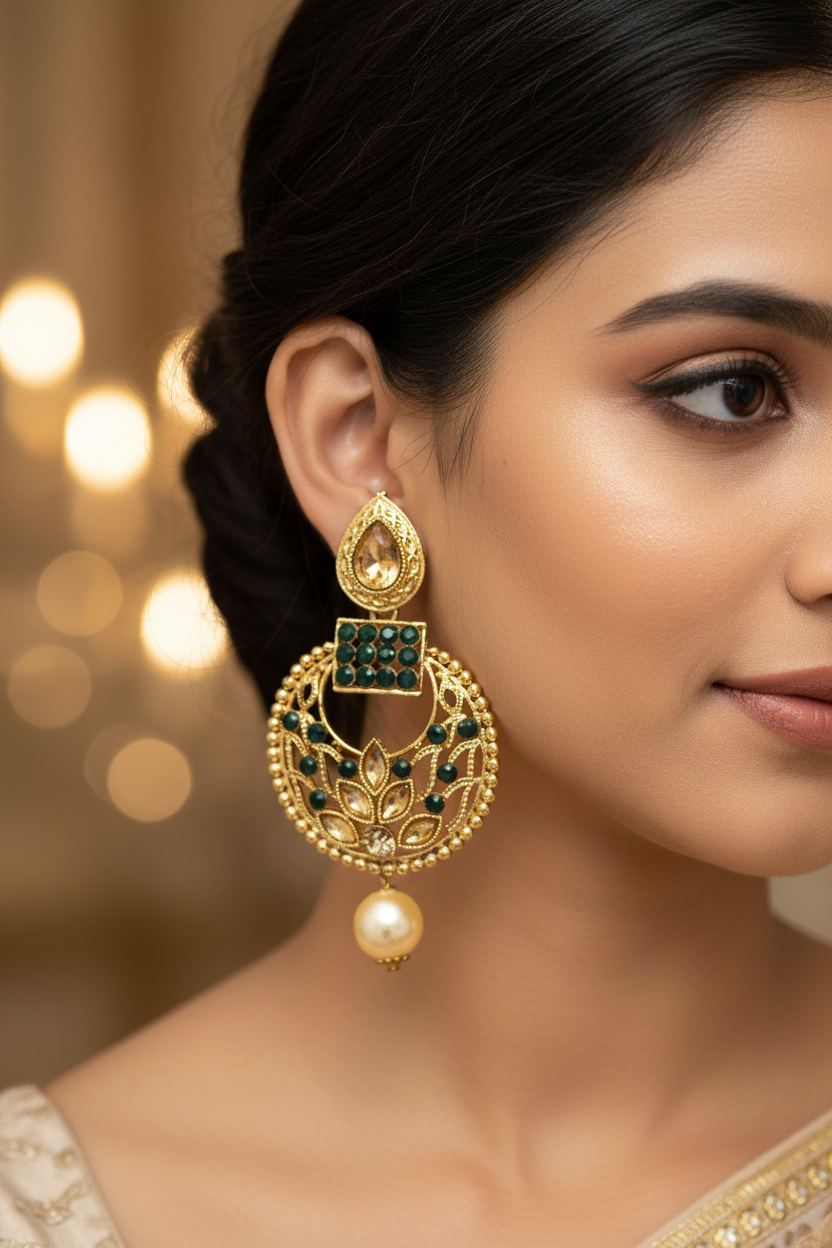 Chic Gold-Plated Earrings: Elegant Purple Stones & Beads, Stylish Closure