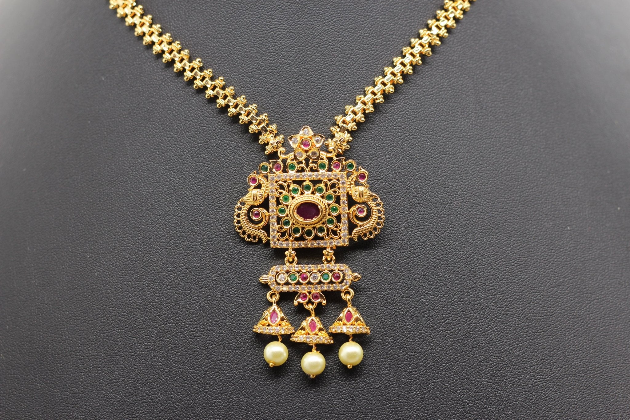 Chic Gold-Polish Chain & Earring Set with Stone and Bead Accents Jewelry JCS Fashions