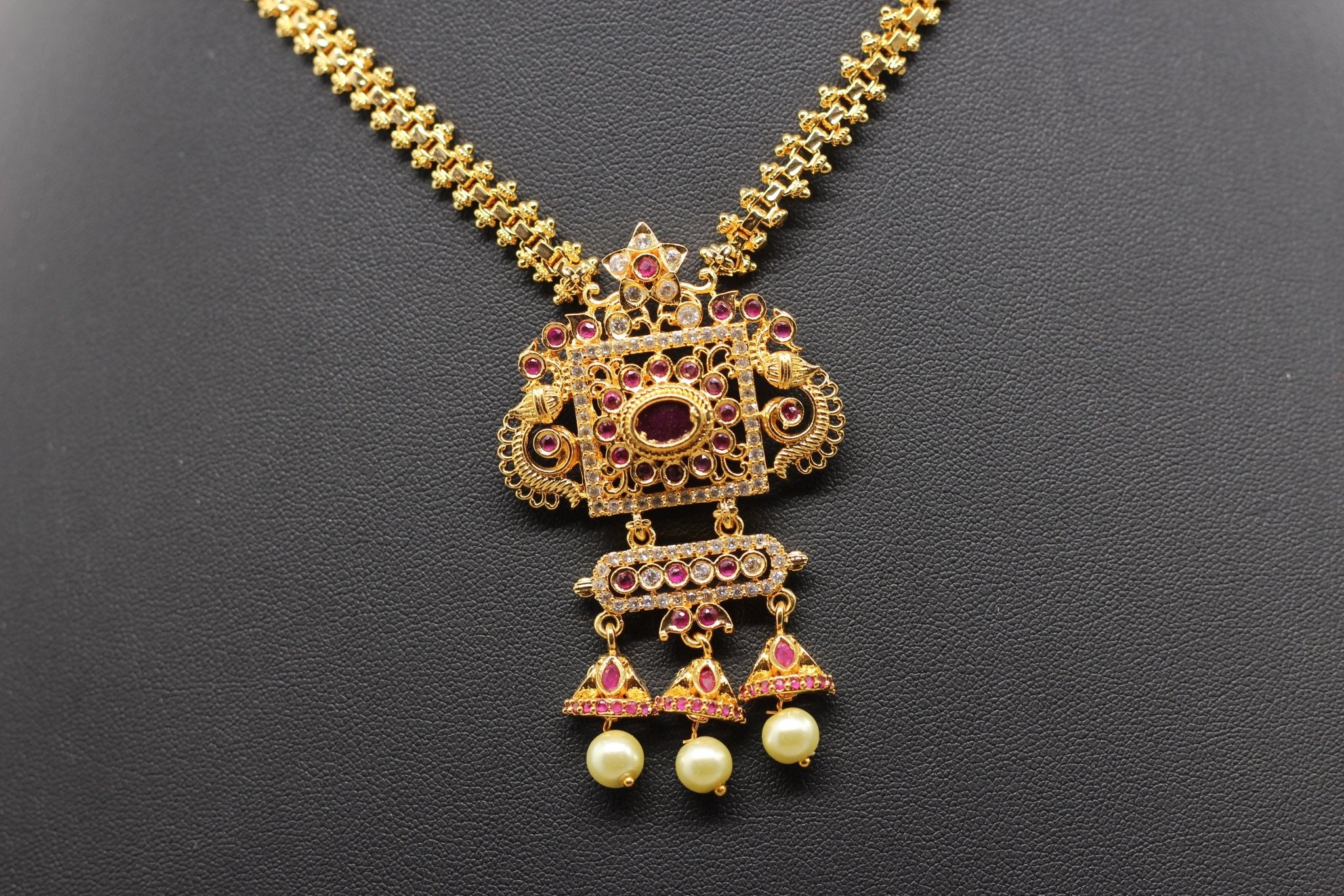 Chic Gold-Polish Chain & Earring Set with Stone and Bead Accents Jewelry JCS Fashions