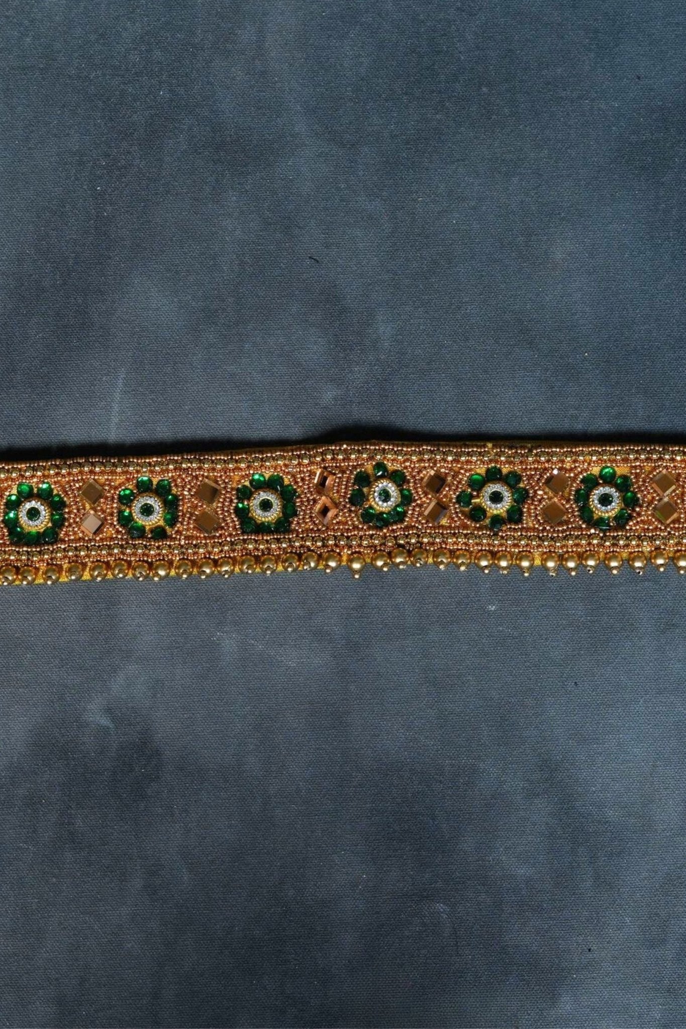 Chic Harmony: Aari Work Hip Belt with Green & White Stones |JCSFashions Hip Belt JCS Fashions