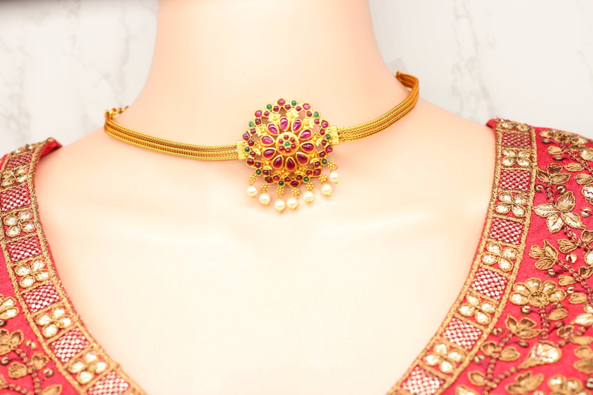 Chic Kemp Pendant and Jhumka Earring Set with Adjustable Choker Jewelry JCS Fashions