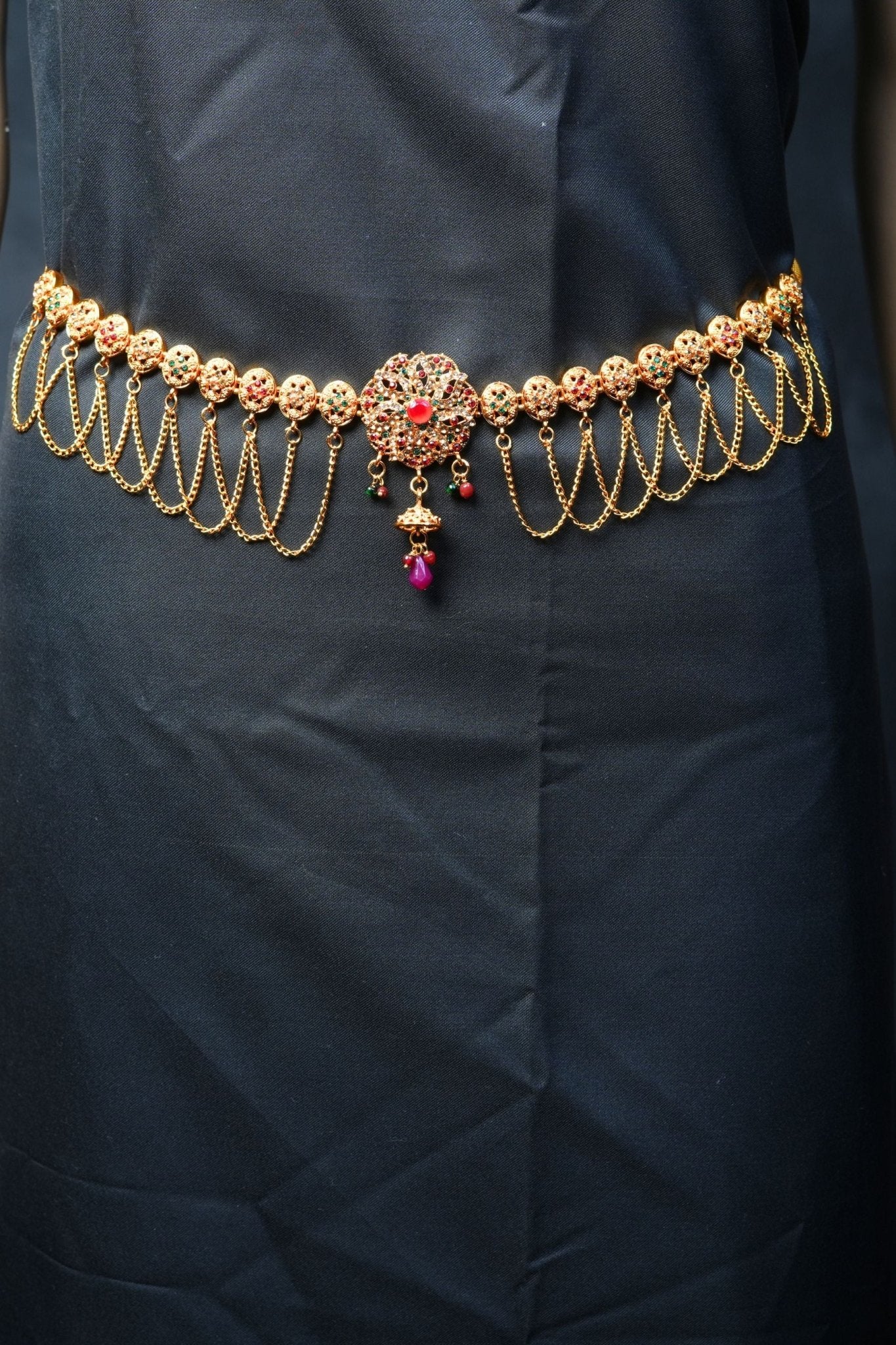 Chic Matte Hip Chain: Green & Red Stone - Full Chain 42'' | JCSFashions Jewelry JCS Fashions