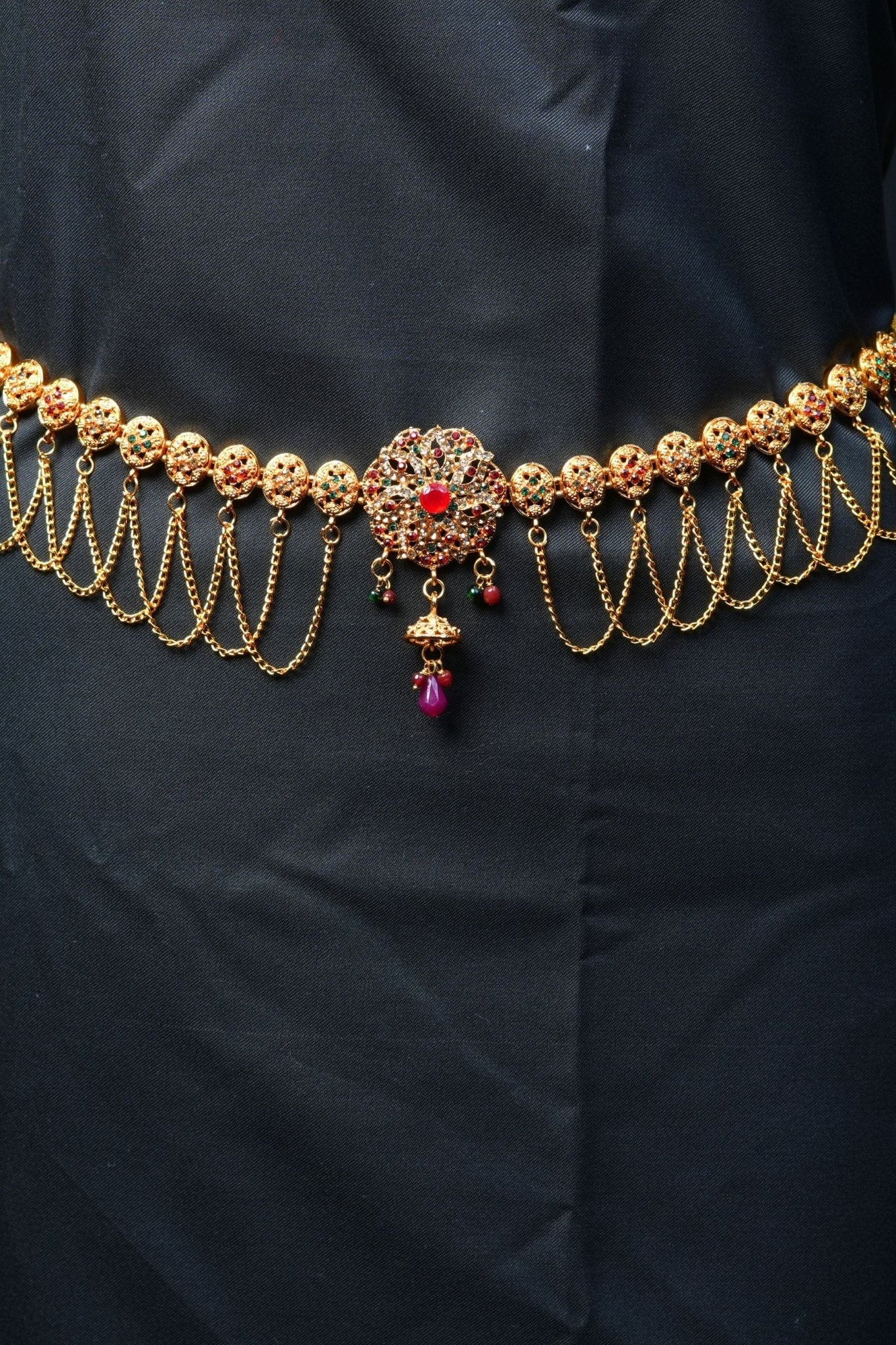 Chic Matte Hip Chain: Green & Red Stone - Full Chain 42'' | JCSFashions Jewelry JCS Fashions Matte finish 42"