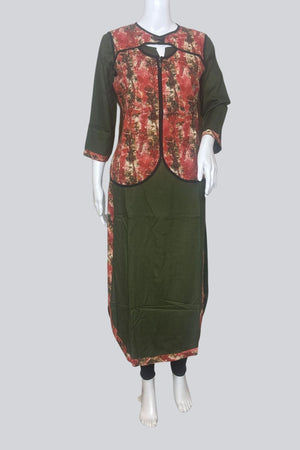 Green Rayon Kurti – 46in Long with Short Overcoat