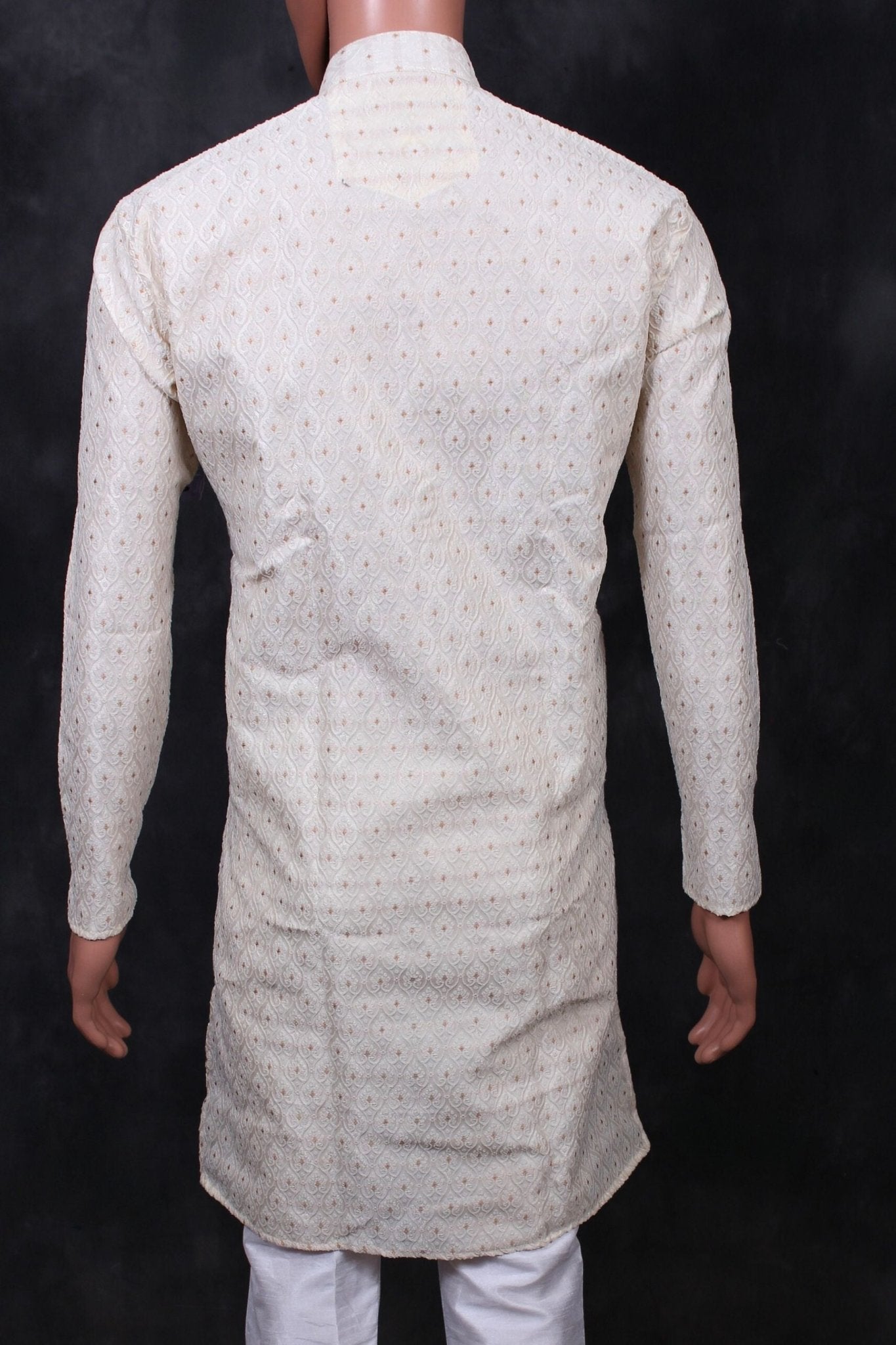 Chic White Hand-Woven Jacquard Men's Kurta for Weddings and Parties Men JCS Fashions