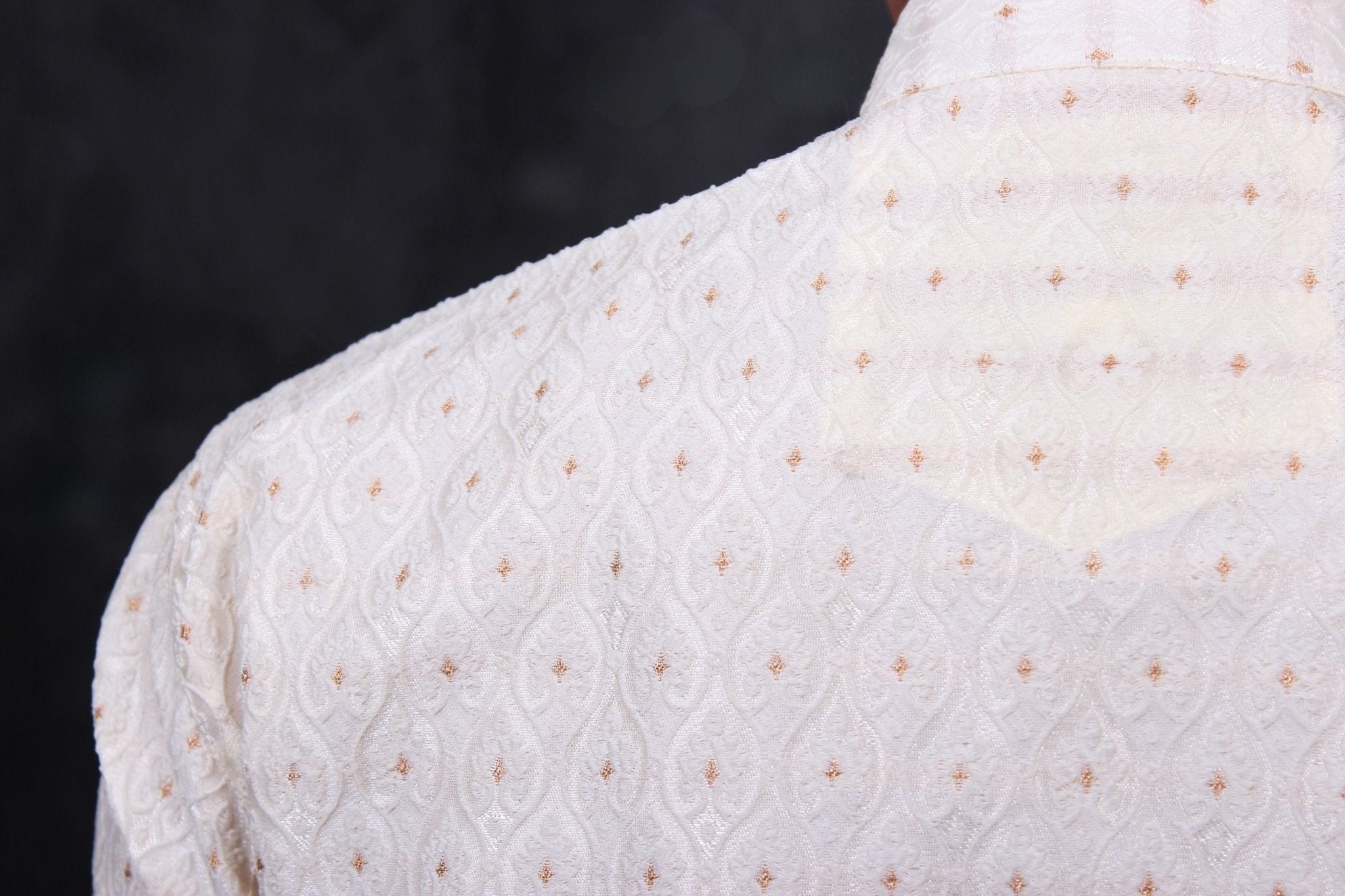 Chic White Hand-Woven Jacquard Men's Kurta for Weddings and Parties Men JCS Fashions