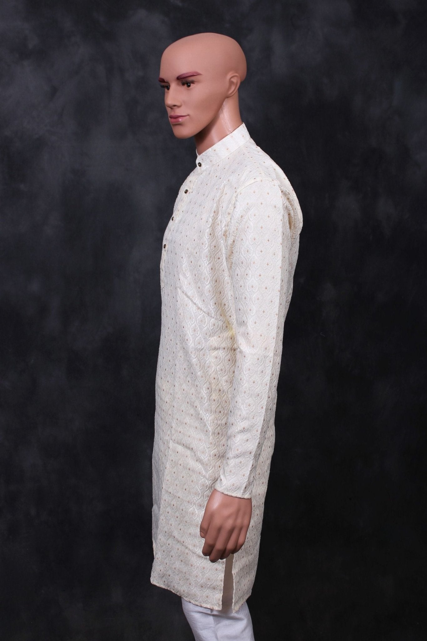 Chic White Hand-Woven Jacquard Men's Kurta for Weddings and Parties Men JCS Fashions