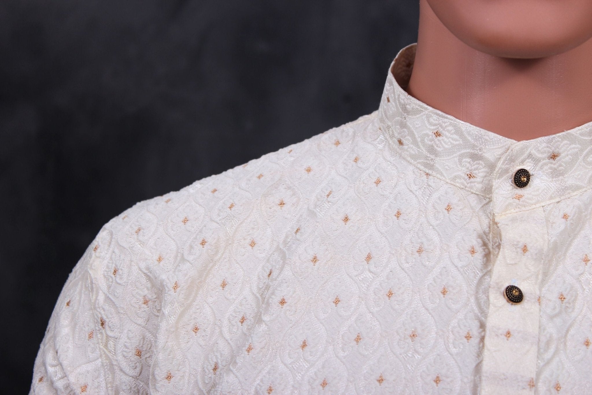 Chic White Hand-Woven Jacquard Men's Kurta for Weddings and Parties Men JCS Fashions