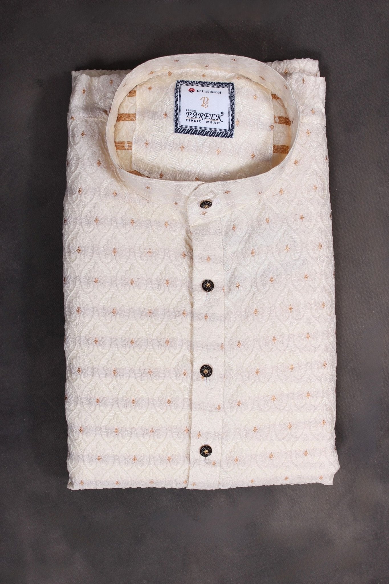 Chic White Hand-Woven Jacquard Men's Kurta for Weddings and Parties Men JCS Fashions