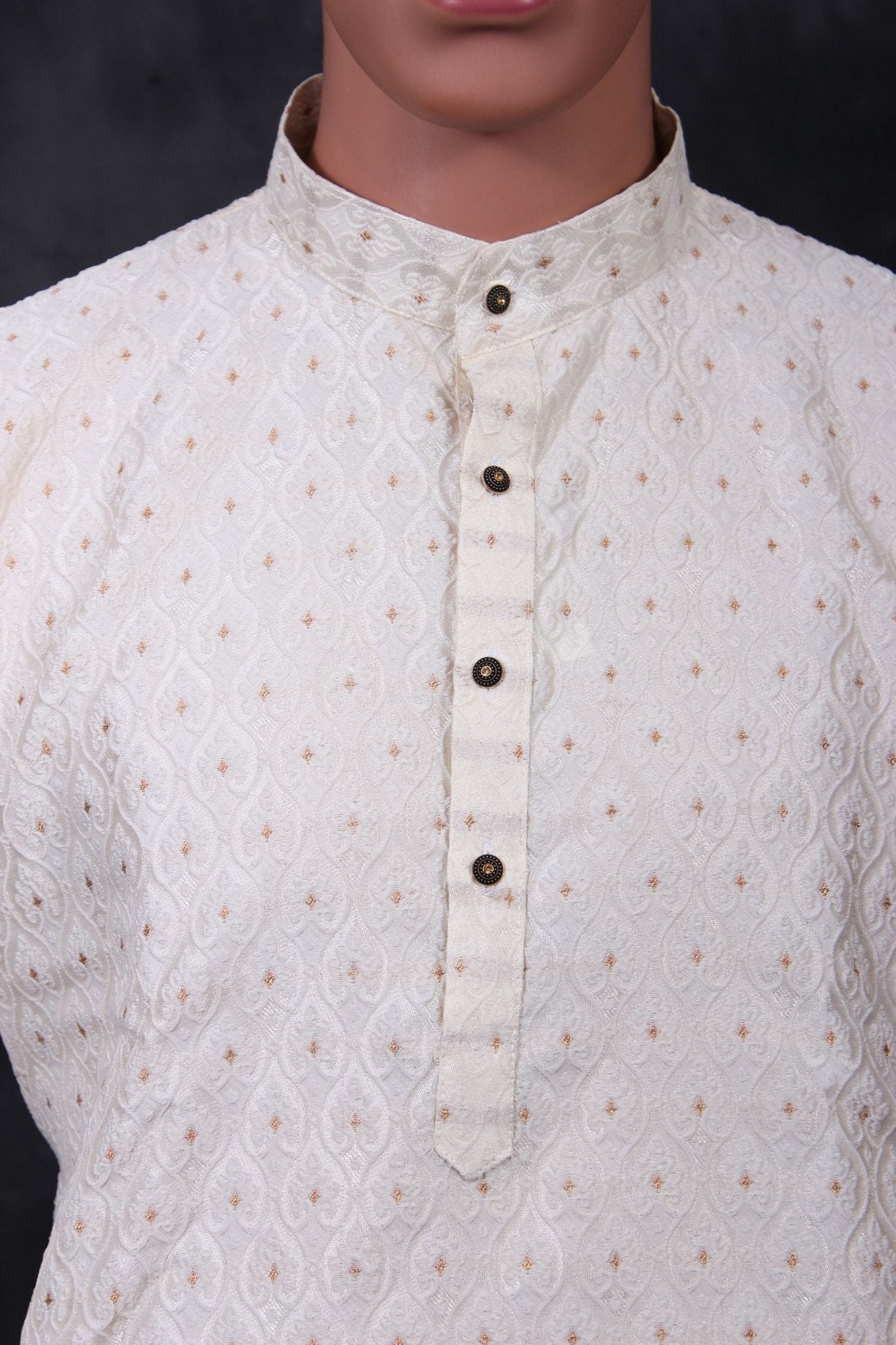 Chic White Hand-Woven Jacquard Men's Kurta for Weddings and Parties Men JCS Fashions