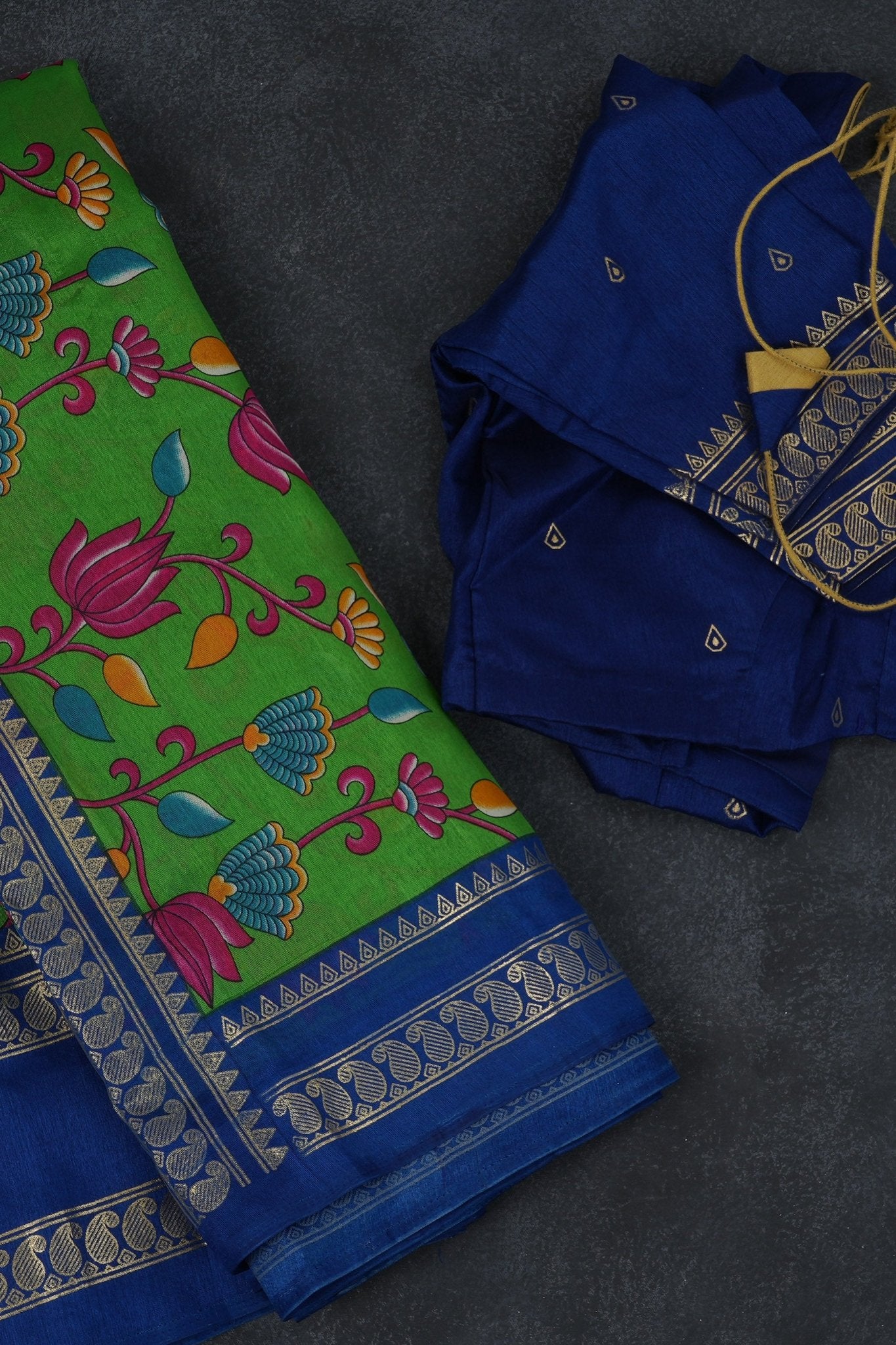 Classic Semi Chanderi Silk Saree & Vibrant Prints - Timeless Elegance Saree JCS Fashions Green with blue 5.5 meters