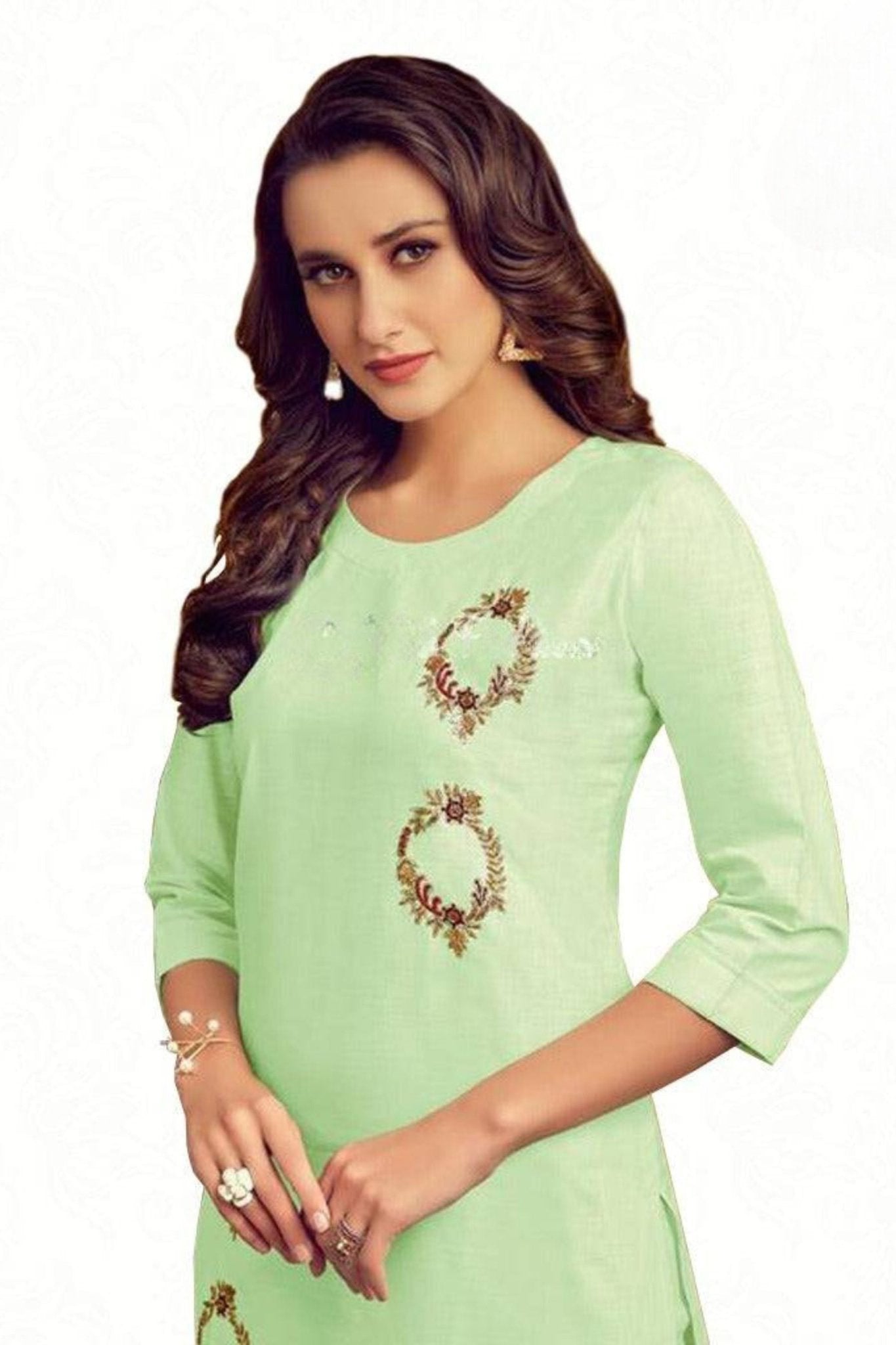 Cotton Kurti With unique hand embroidery in Green Kurti JCS Fashions