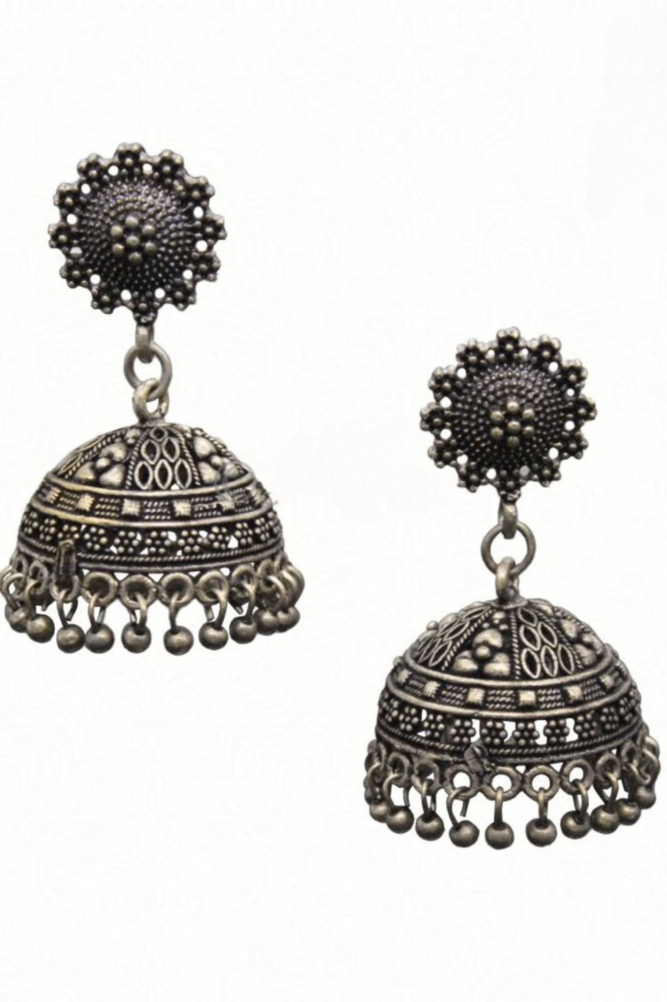Crafted with Love Artisan Touch Oxidized Jhumka Jhumki Earrings Jewelry JCS Fashions