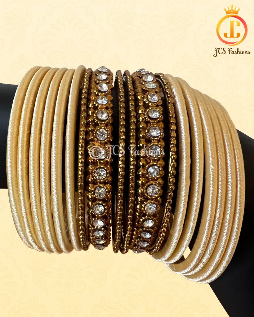 Cream Wedding Silk Thread Bangles with Stone Filler | Size: 2.2 Jewelry JCS Fashions