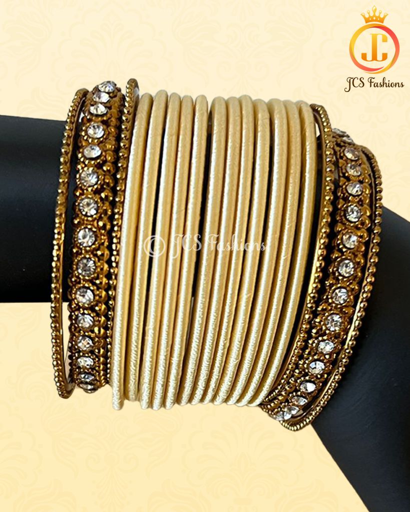 Cream Wedding Silk Thread Bangles with Stone Filler | Size: 2.2 Jewelry JCS Fashions
