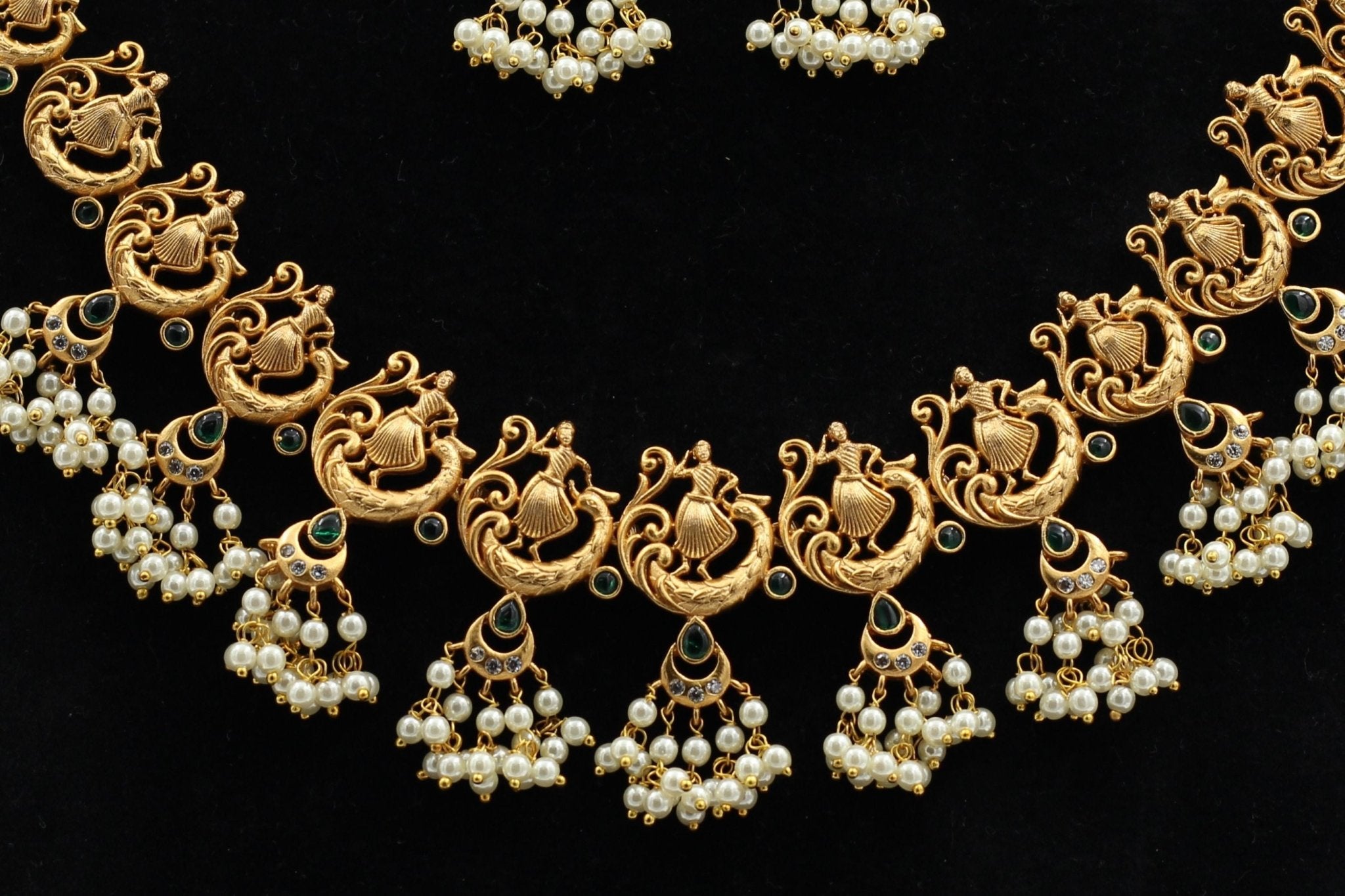 Dancing Lady Copper Necklace Set with Green Kemp & White Stone Accents Jewelry JCS Fashions