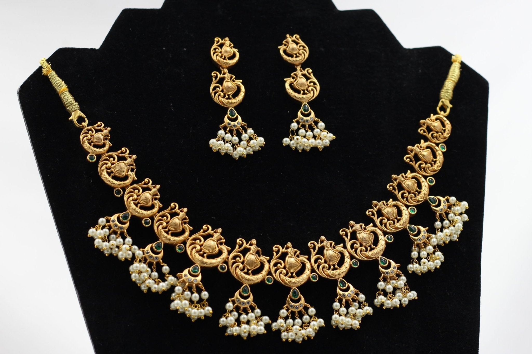 Dancing Lady Copper Necklace Set with Green Kemp & White Stone Accents Jewelry JCS Fashions