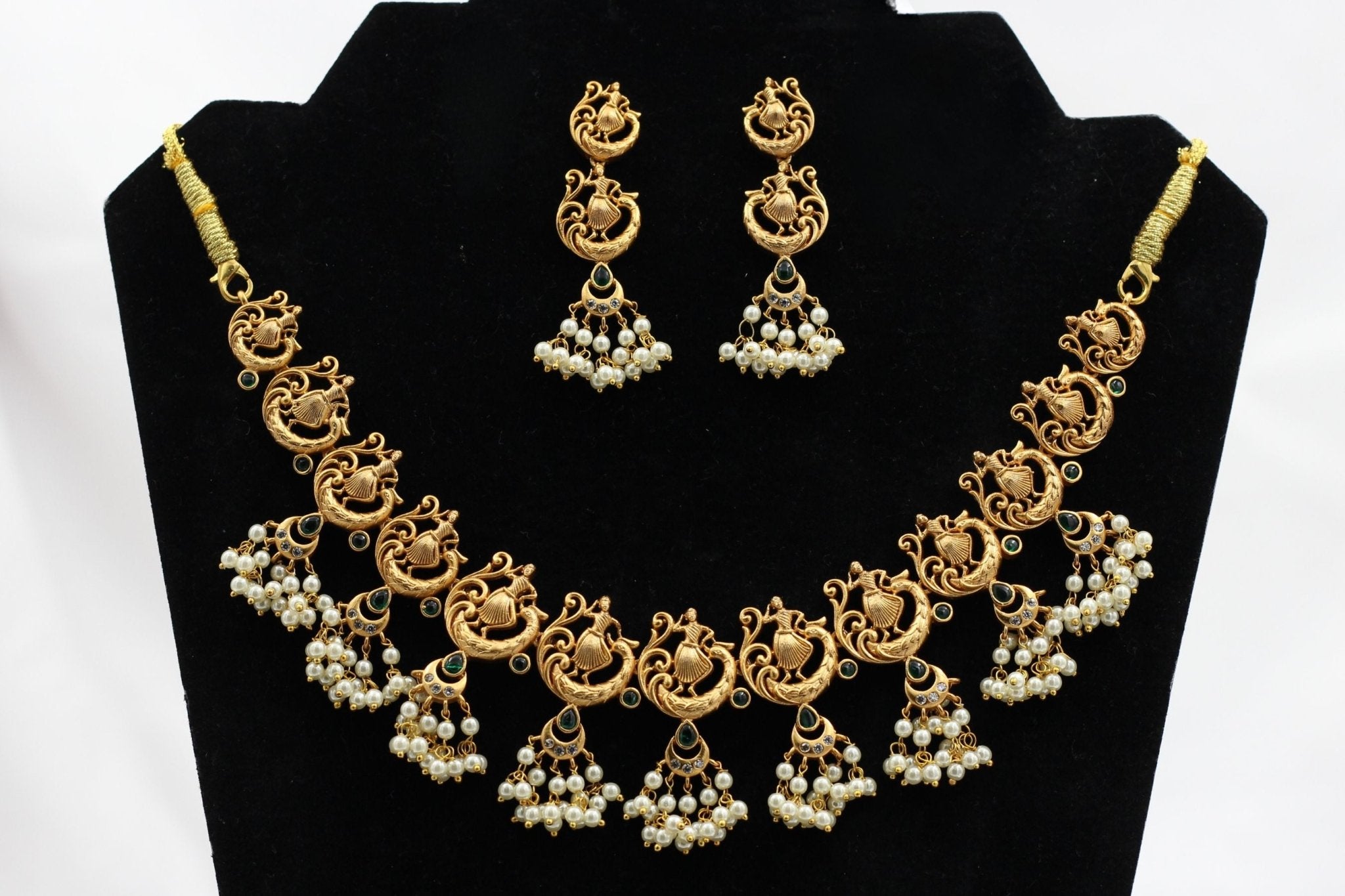 Dancing Lady Copper Necklace Set with Green Kemp & White Stone Accents Jewelry JCS Fashions Copper Free size