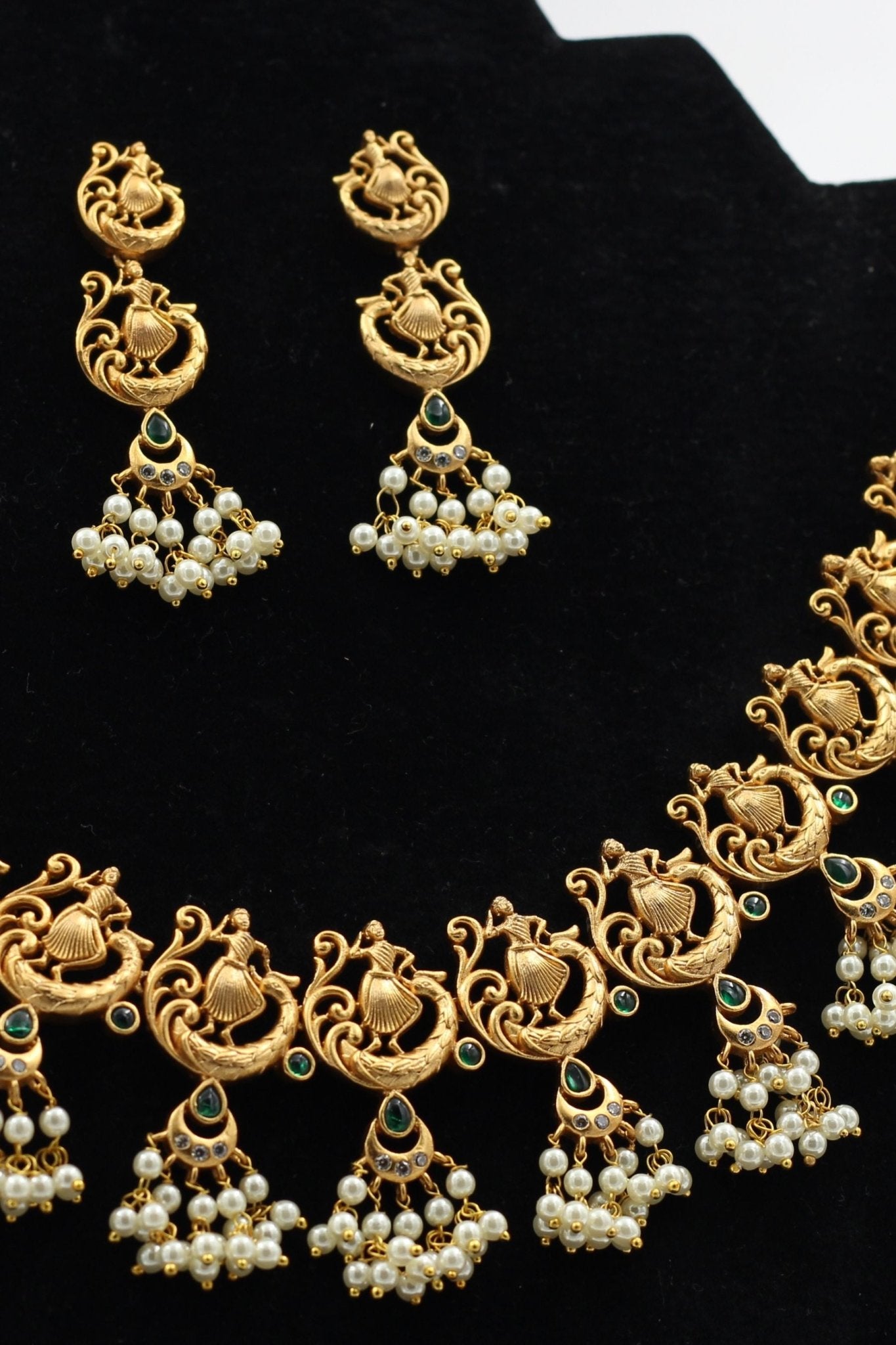 Dancing Lady Copper Necklace Set with Green Kemp & White Stone Accents Jewelry JCS Fashions