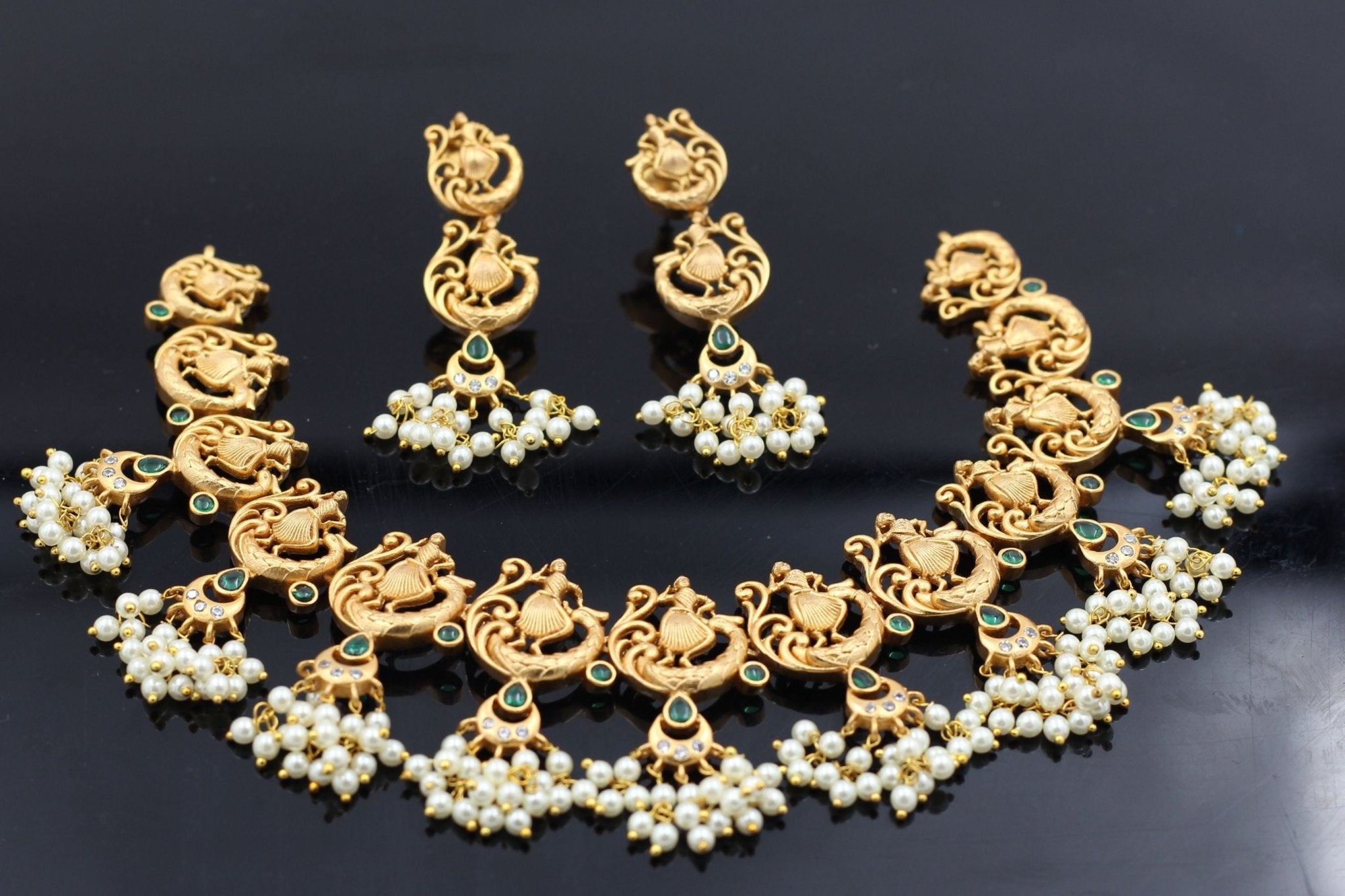 Dancing Lady Copper Necklace Set with Green Kemp & White Stone Accents Jewelry JCS Fashions