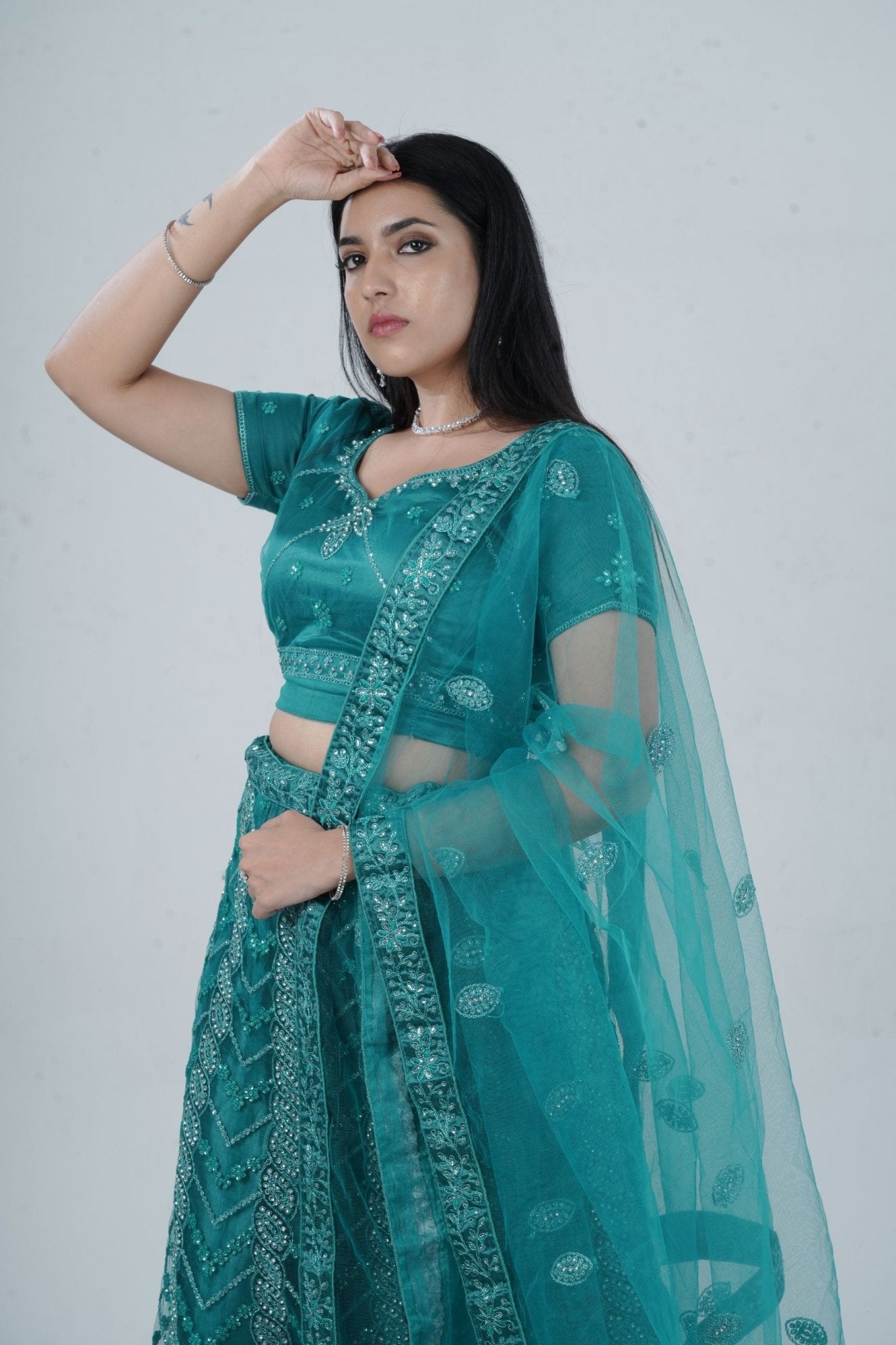 Dazzling Stone Work Designer Soft Net Lehenga with Crop Top LEHENGA JCS Fashions