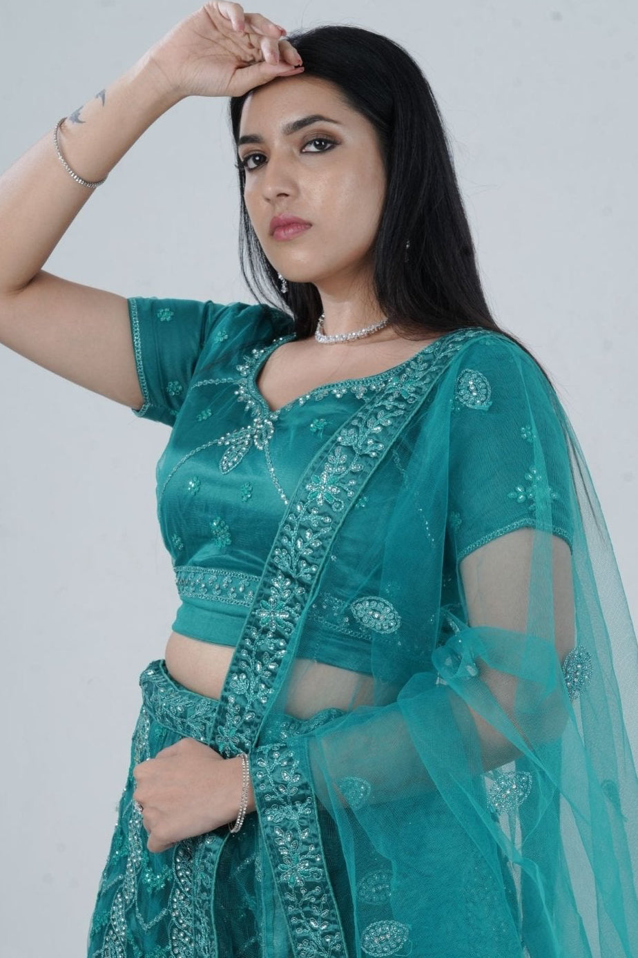 Dazzling Stone Work Designer Soft Net Lehenga with Crop Top LEHENGA JCS Fashions