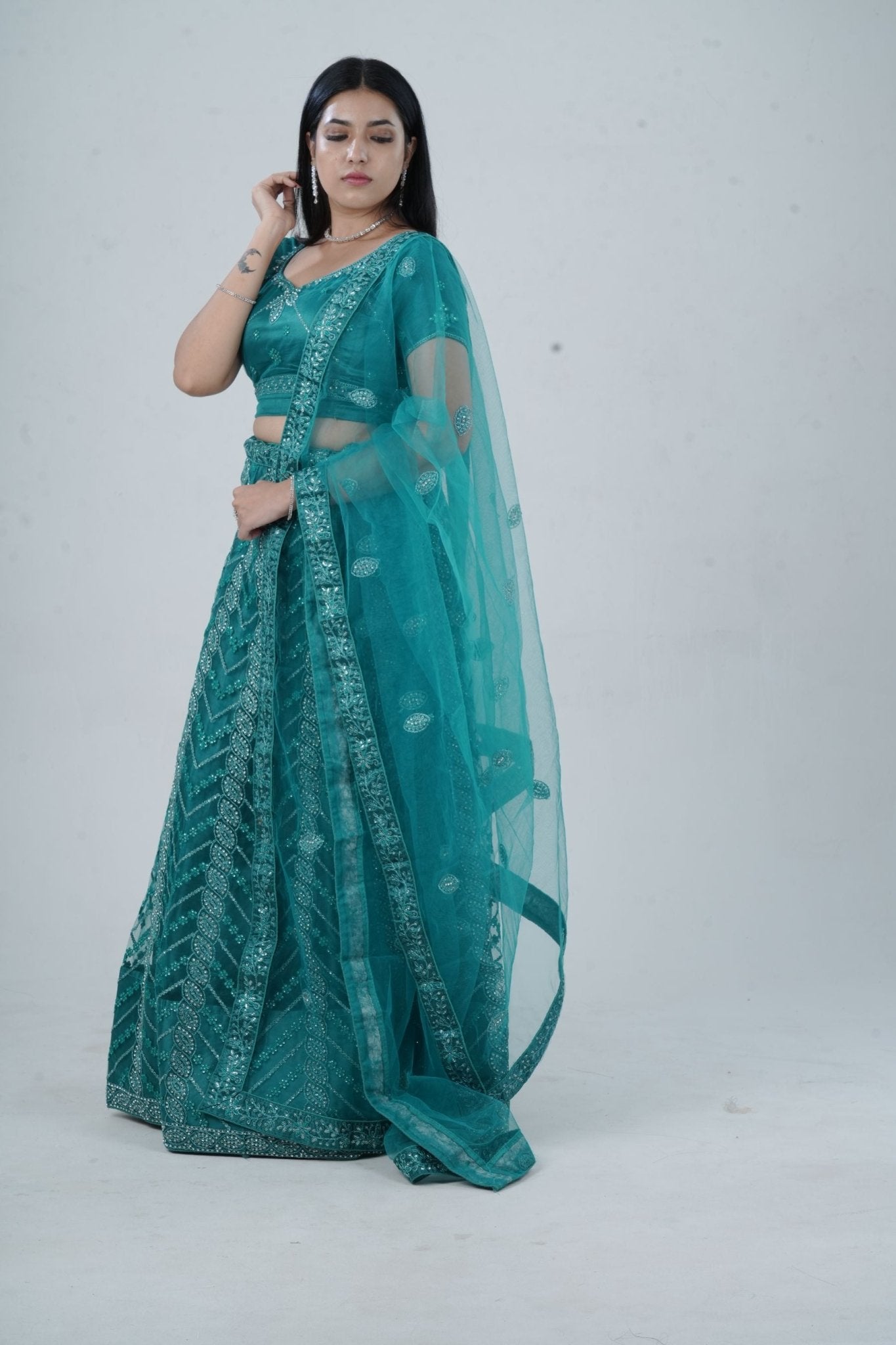 Dazzling Stone Work Designer Soft Net Lehenga with Crop Top LEHENGA JCS Fashions