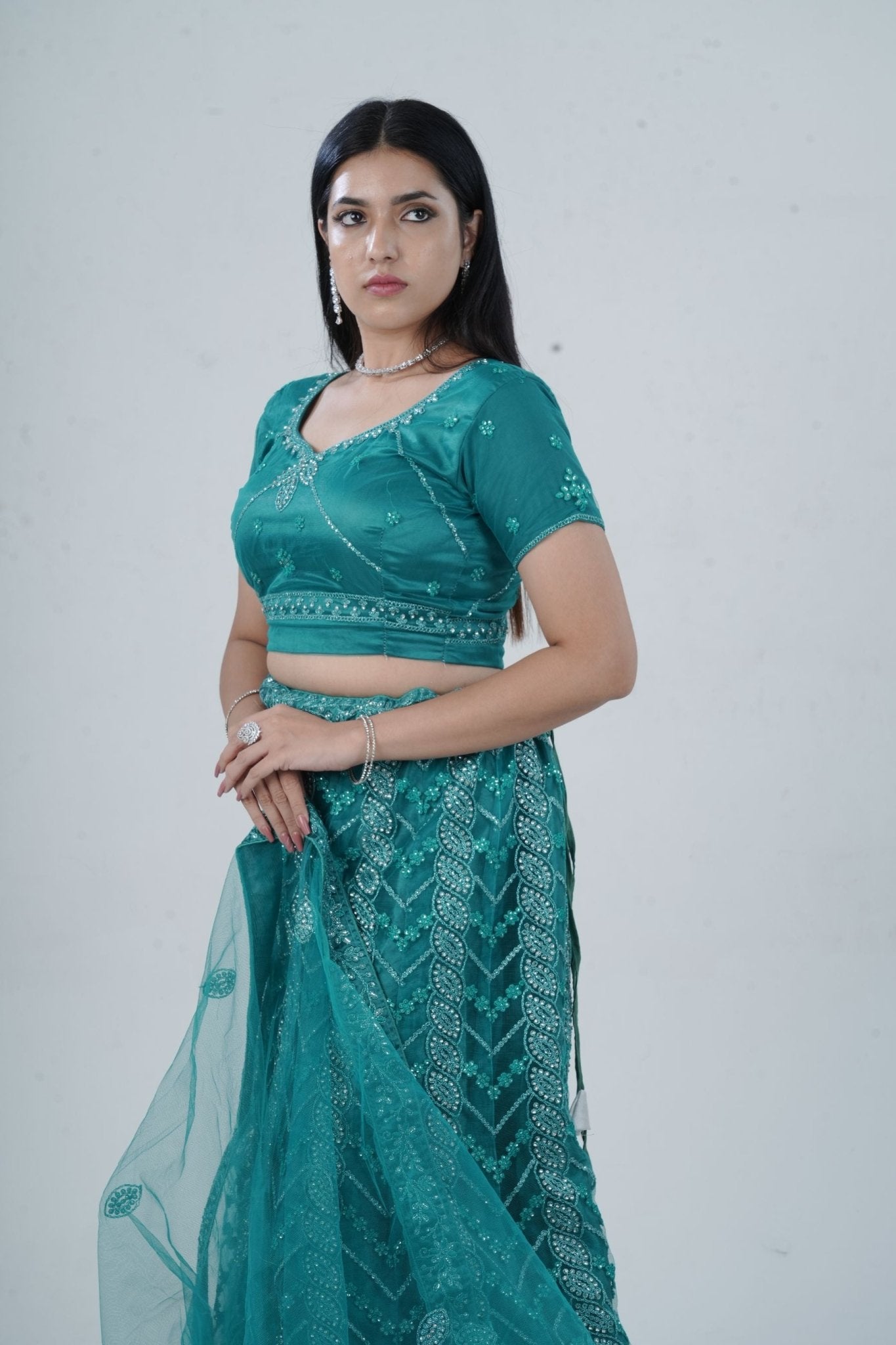 Dazzling Stone Work Designer Soft Net Lehenga with Crop Top LEHENGA JCS Fashions