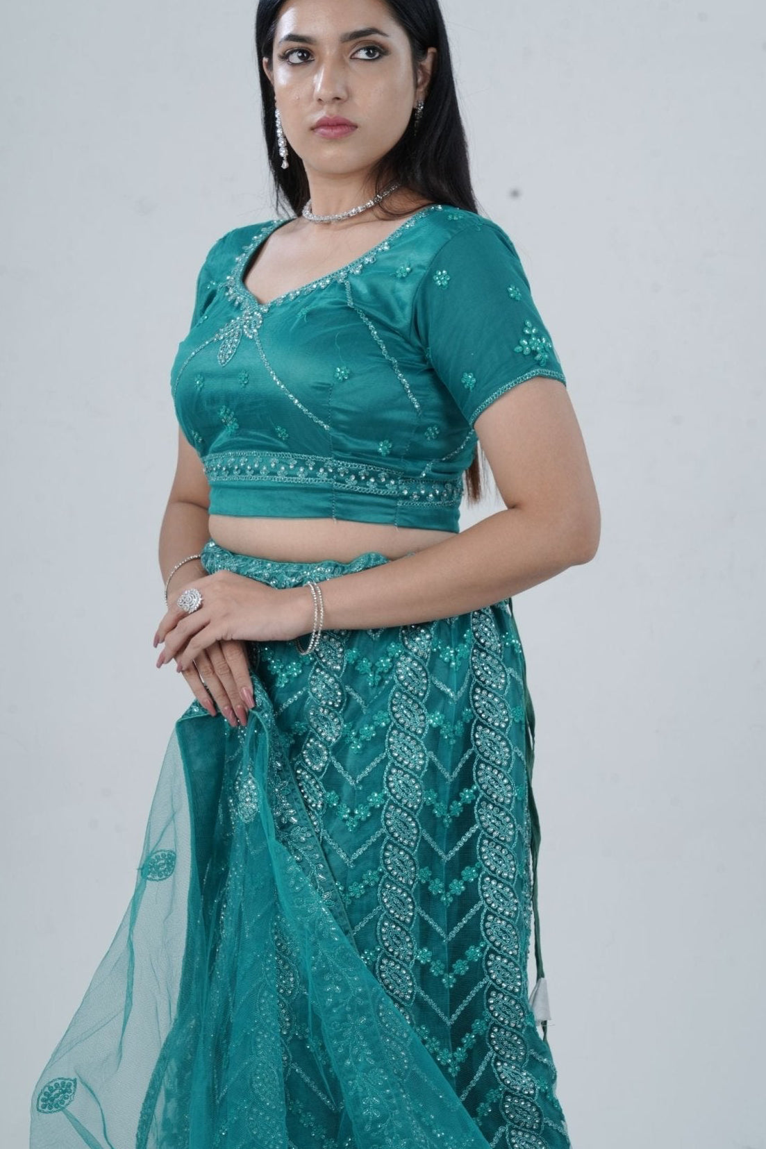 Dazzling Stone Work Designer Soft Net Lehenga with Crop Top LEHENGA JCS Fashions