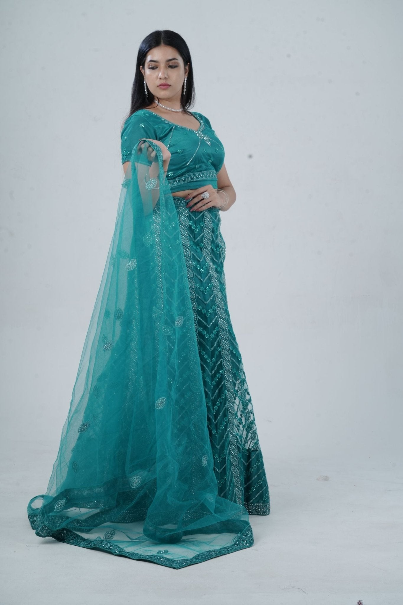 Dazzling Stone Work Designer Soft Net Lehenga with Crop Top LEHENGA JCS Fashions