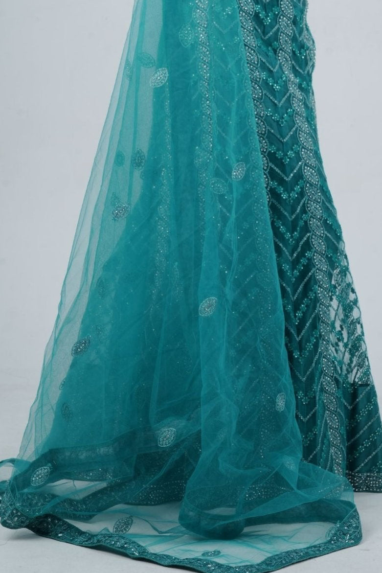 Dazzling Stone Work Designer Soft Net Lehenga with Crop Top LEHENGA JCS Fashions