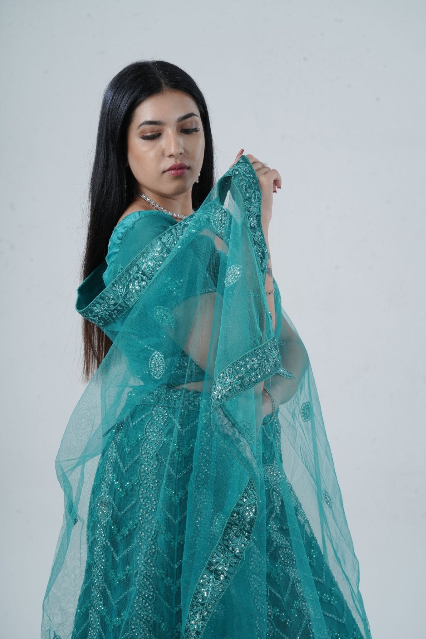 Dazzling Stone Work Designer Soft Net Lehenga with Crop Top LEHENGA JCS Fashions