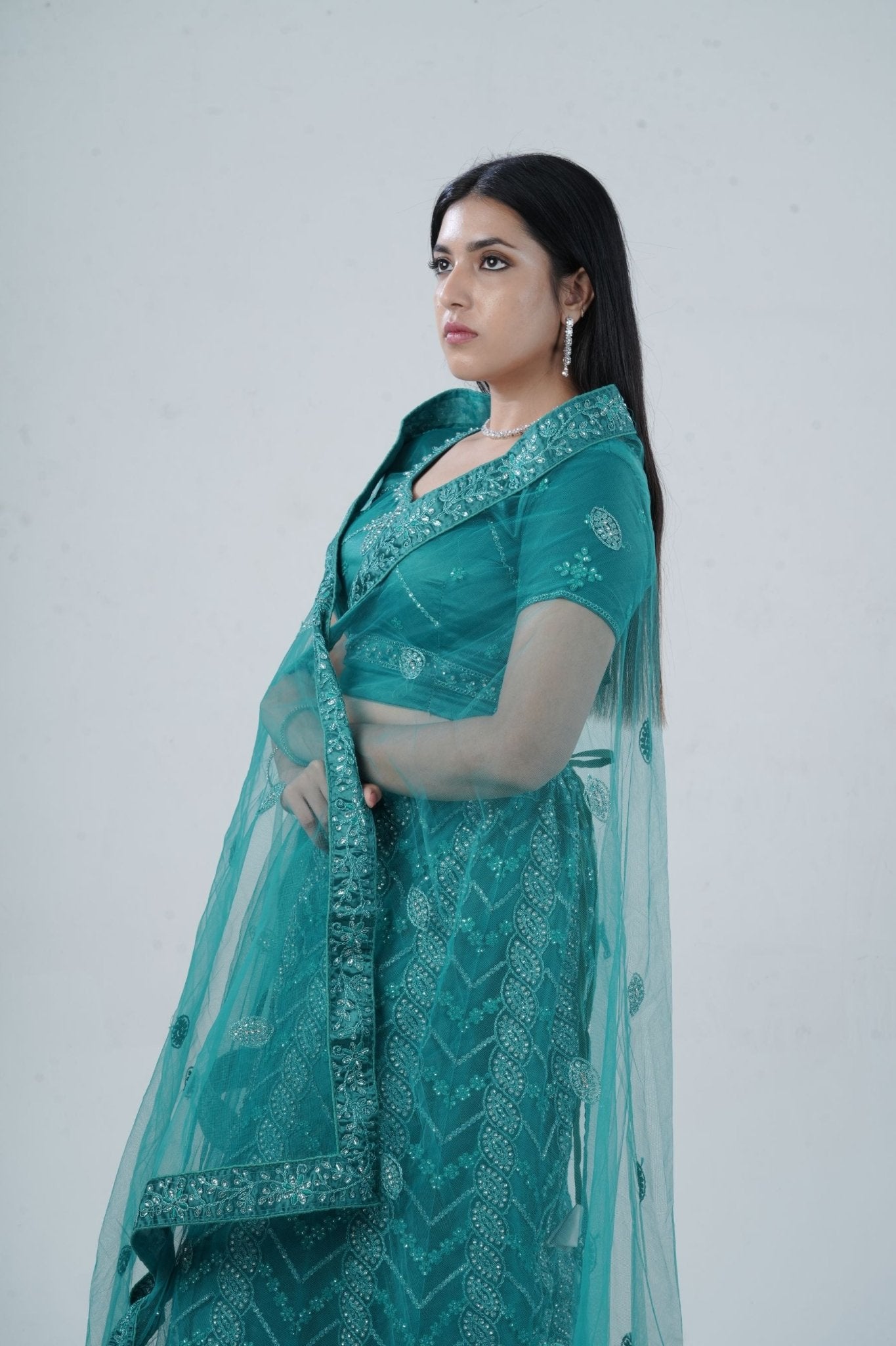 Dazzling Stone Work Designer Soft Net Lehenga with Crop Top LEHENGA JCS Fashions