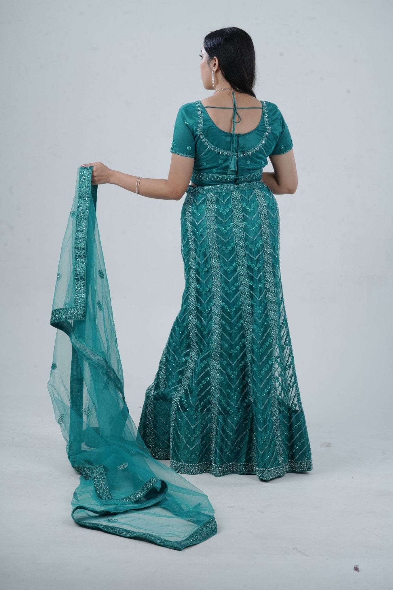 Dazzling Stone Work Designer Soft Net Lehenga with Crop Top LEHENGA JCS Fashions