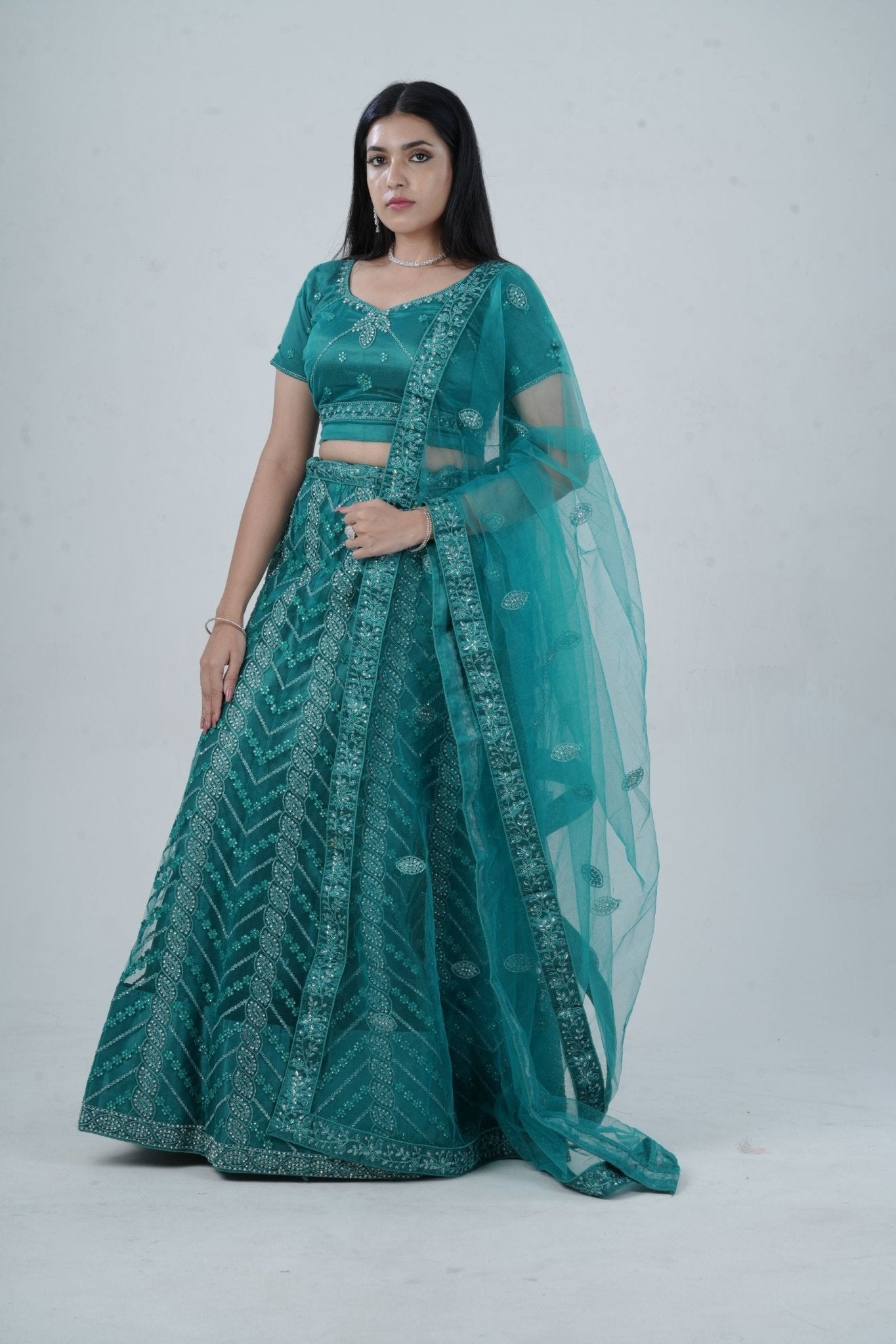 Dazzling Stone Work Designer Soft Net Lehenga with Crop Top LEHENGA JCS Fashions