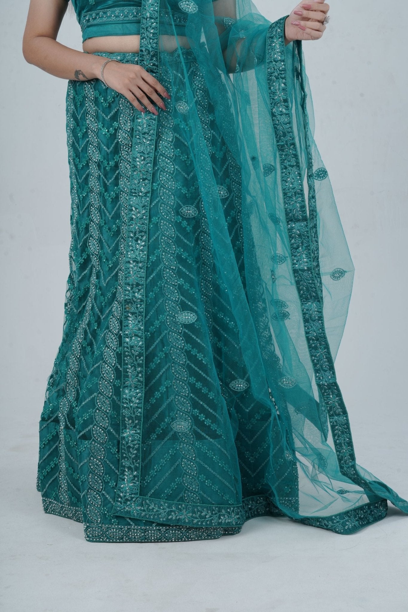 Dazzling Stone Work Designer Soft Net Lehenga with Crop Top LEHENGA JCS Fashions