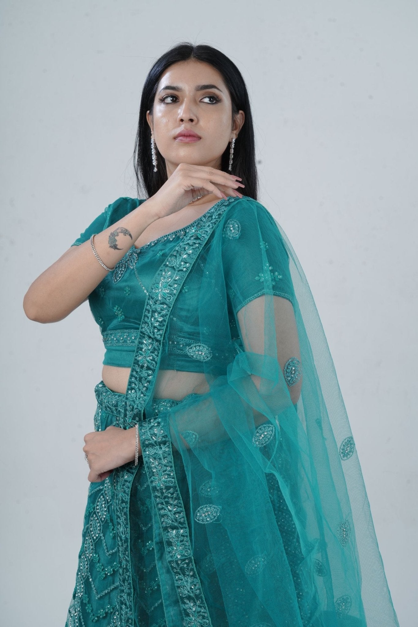Dazzling Stone Work Designer Soft Net Lehenga with Crop Top LEHENGA JCS Fashions