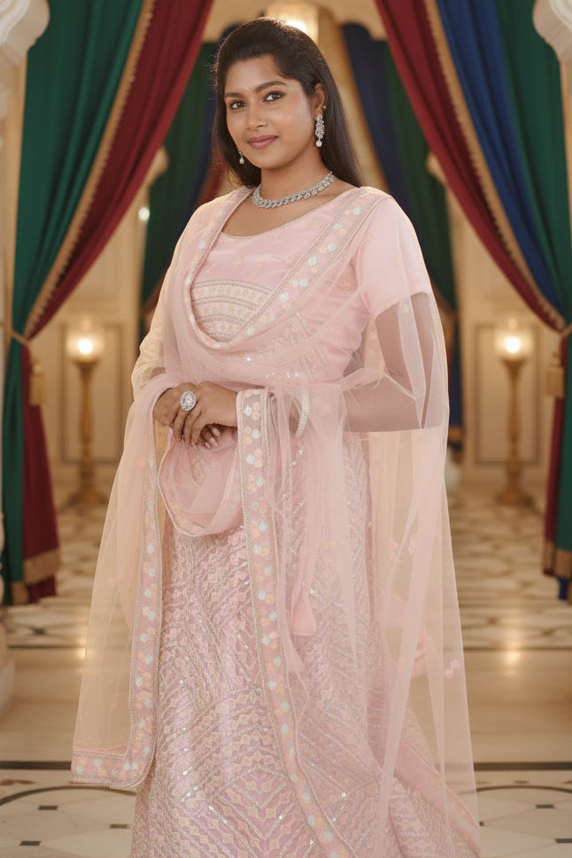 Designer A-line Lehenga with Sequin-Embellished Crop Top LEHENGA JCS Fashions