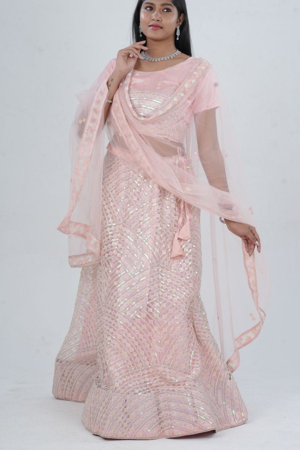 Designer A-line Lehenga with Sequin-Embellished Crop Top LEHENGA JCS Fashions