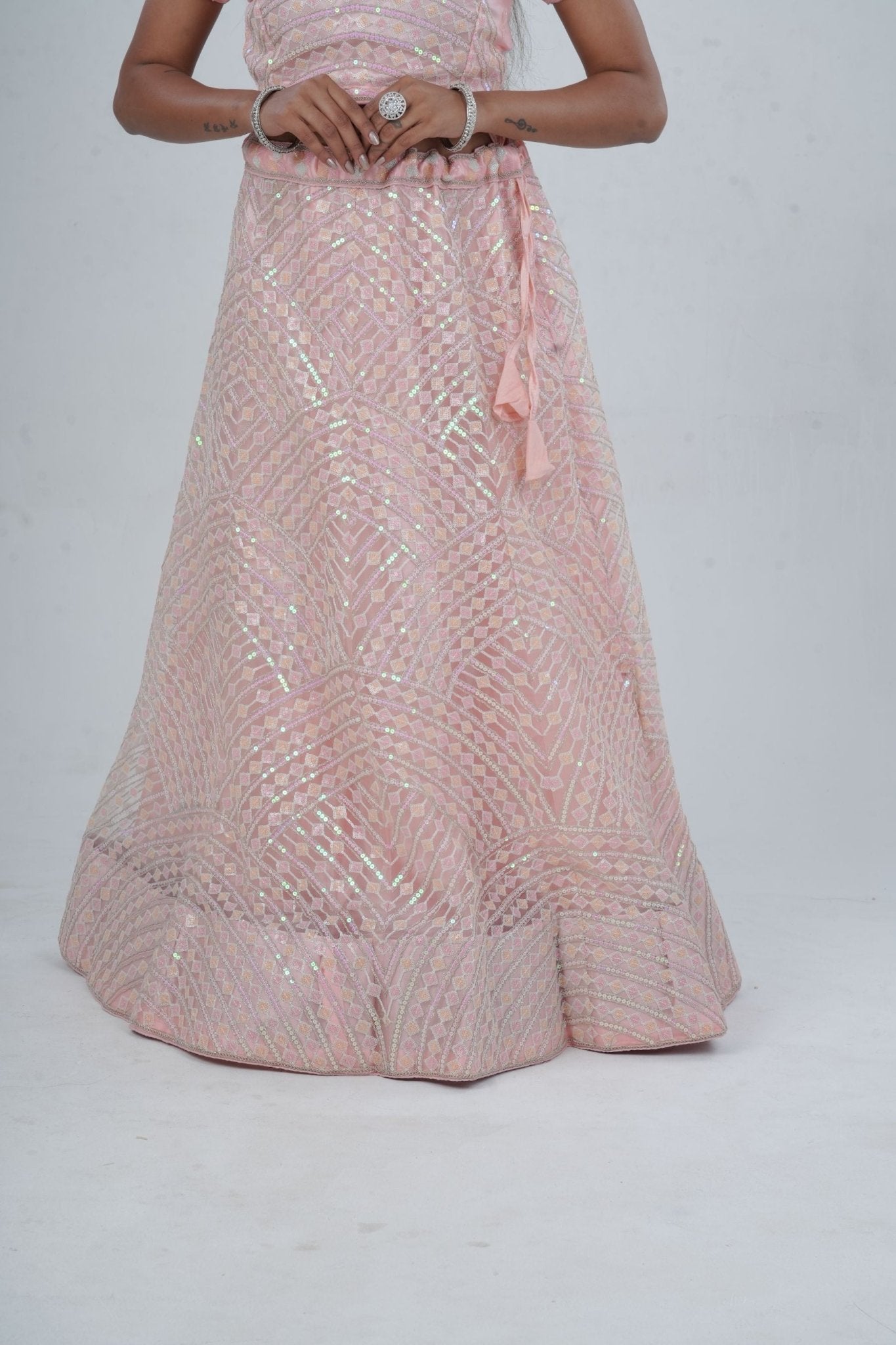 Designer A-line Lehenga with Sequin-Embellished Crop Top LEHENGA JCS Fashions