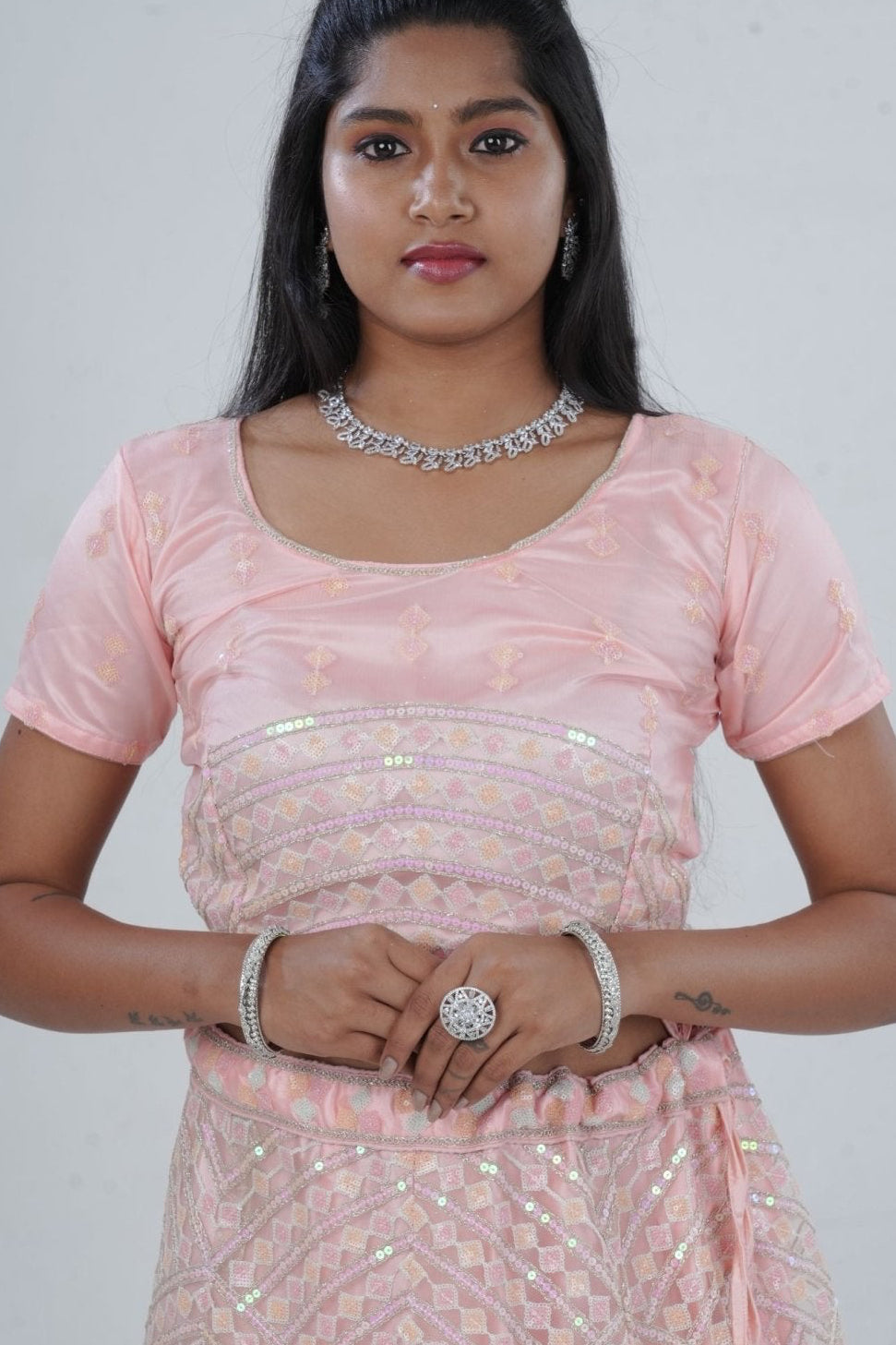 Designer A-line Lehenga with Sequin-Embellished Crop Top LEHENGA JCS Fashions