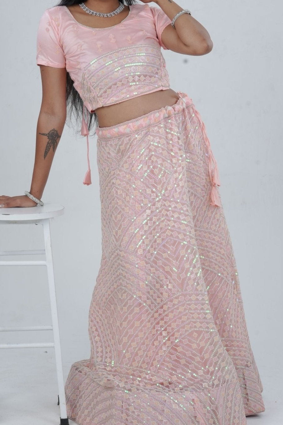 Designer A-line Lehenga with Sequin-Embellished Crop Top LEHENGA JCS Fashions