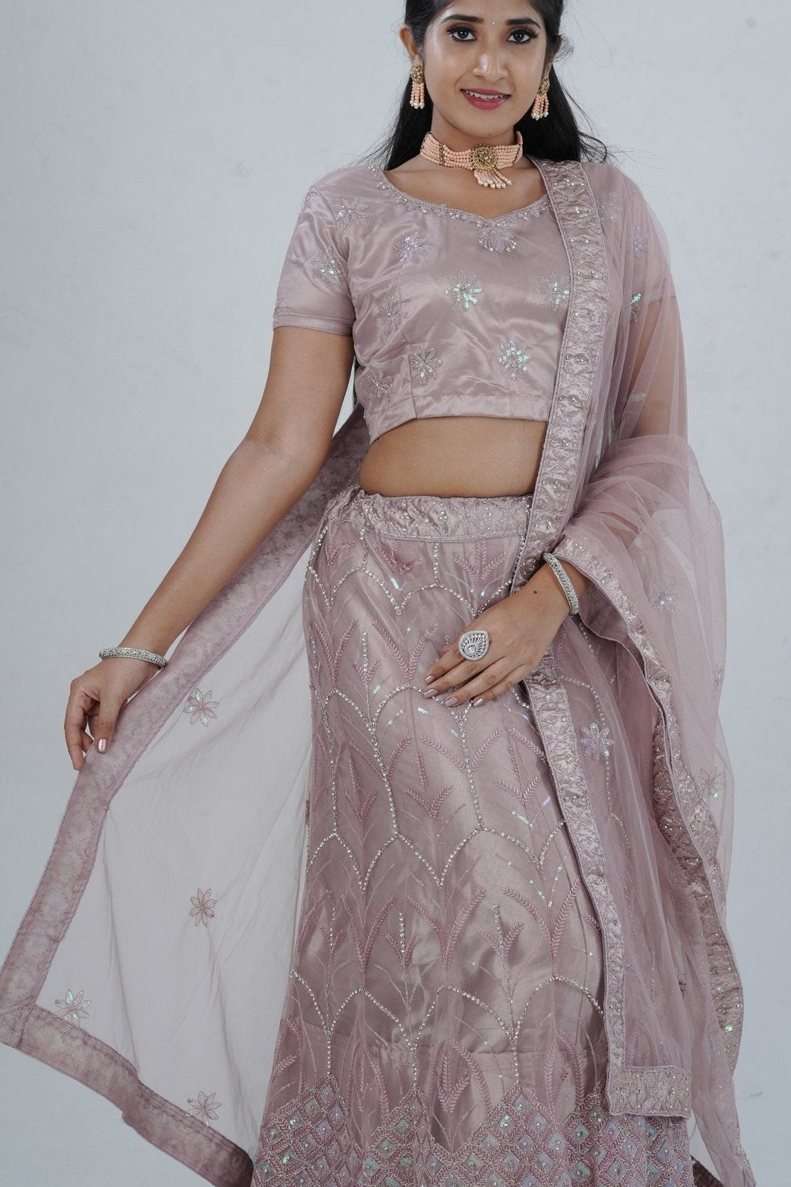 Designer Soft Net Lehenga with Embellished Crop Top - Indian Elegance LEHENGA JCS Fashions