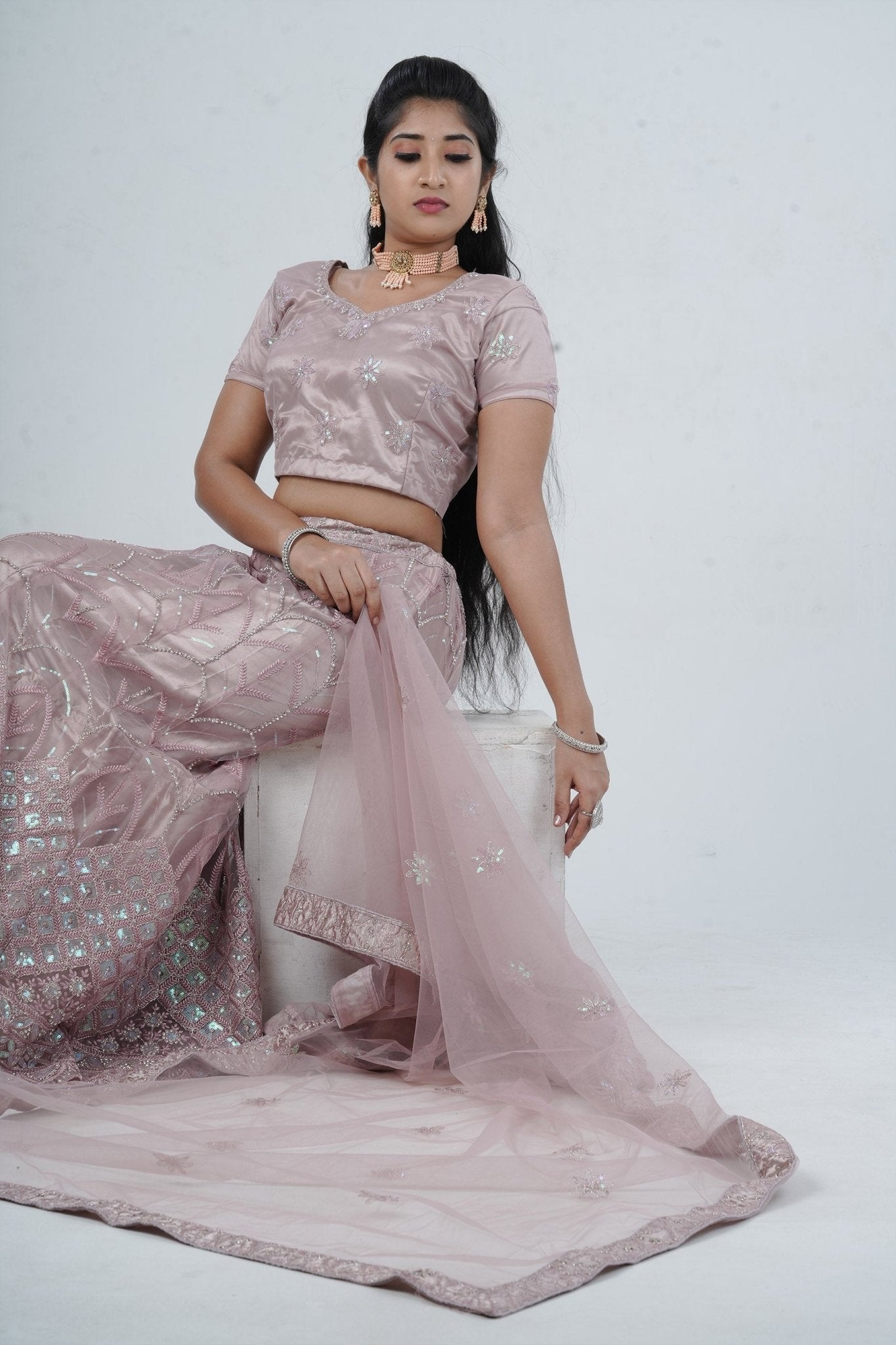 Designer Soft Net Lehenga with Embellished Crop Top - Indian Elegance LEHENGA JCS Fashions