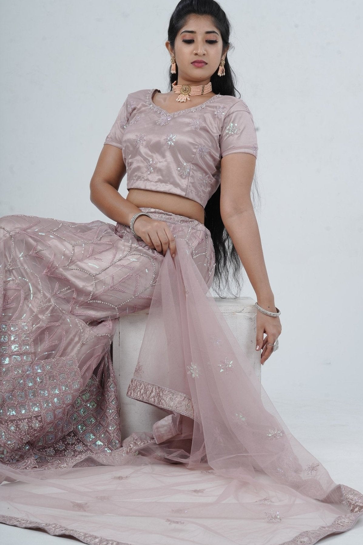 Designer Soft Net Lehenga with Embellished Crop Top - Indian Elegance LEHENGA JCS Fashions