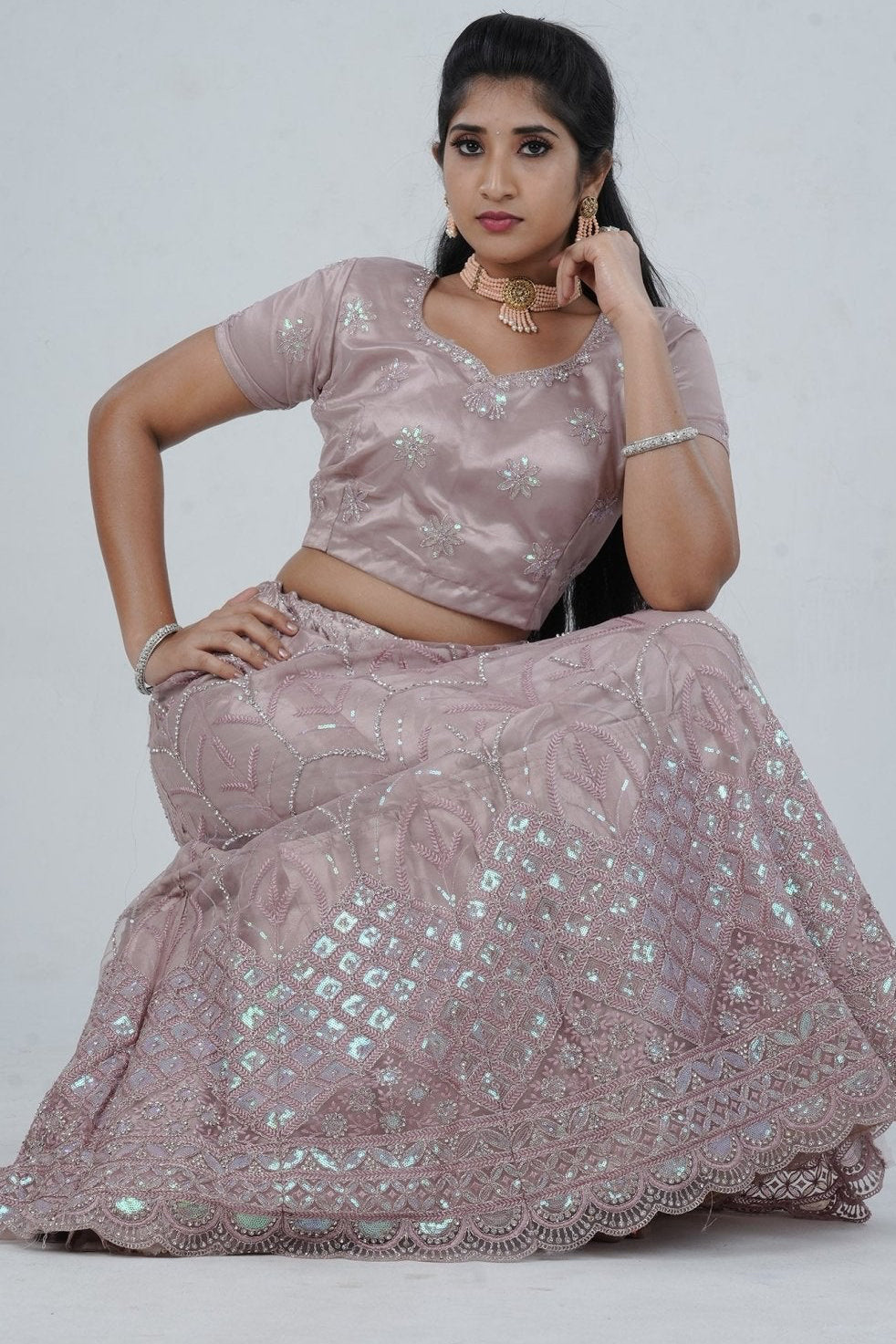 Designer Soft Net Lehenga with Embellished Crop Top - Indian Elegance LEHENGA JCS Fashions